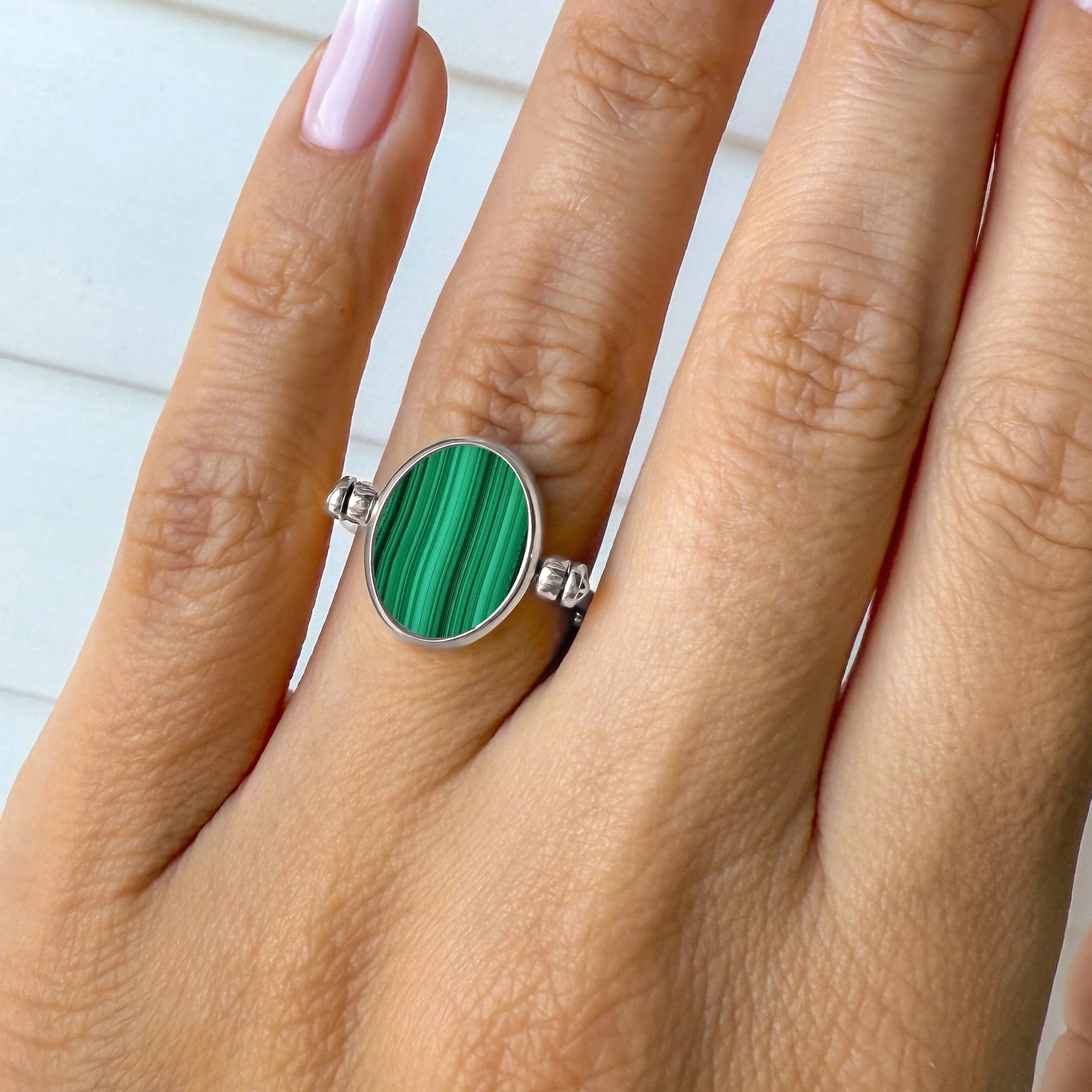 Black Onyx Malachite Fidget Ring - Spinning Enfolded - Image 3