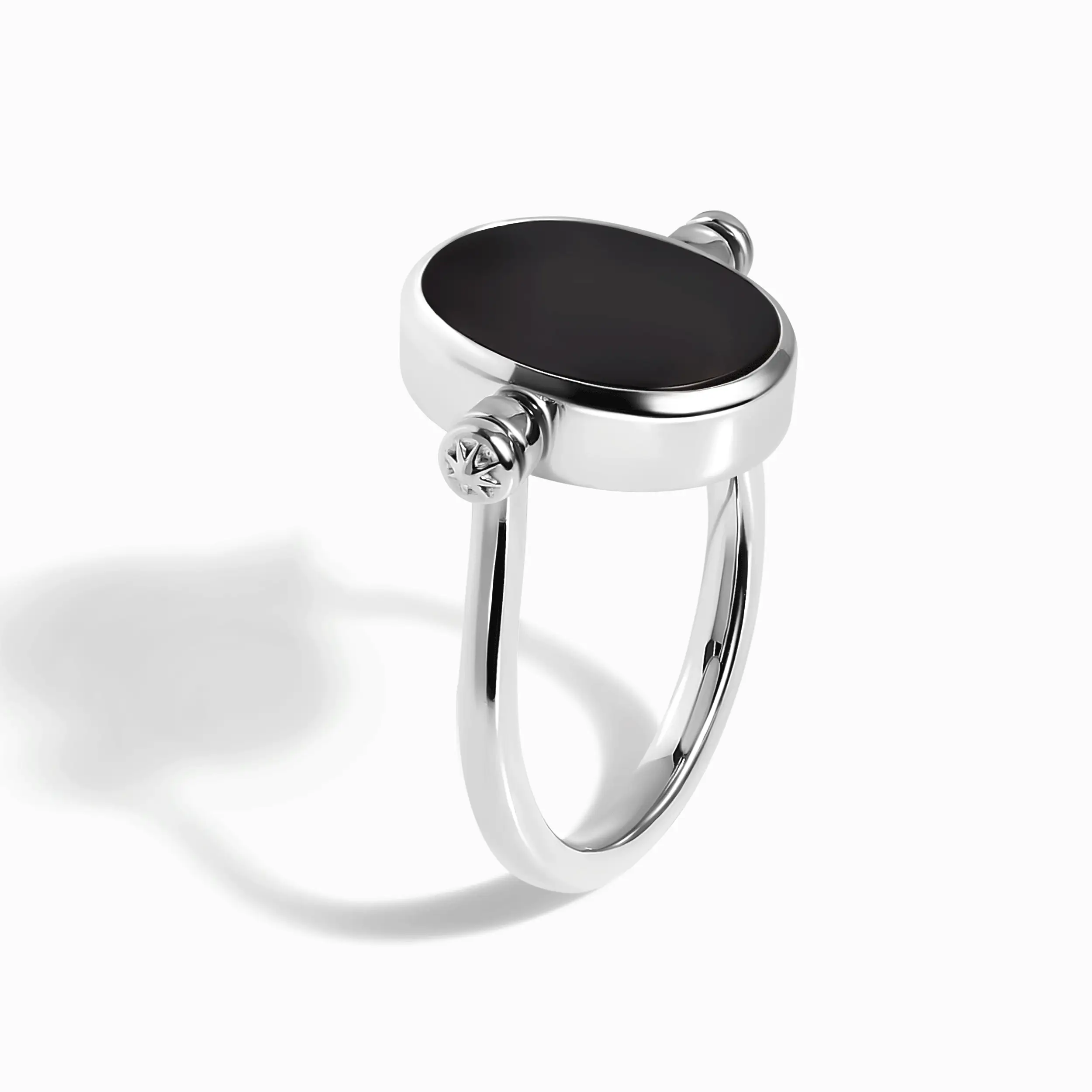 Black Onyx Mother of Pearl Fidget Ring - Spinning Enfolded