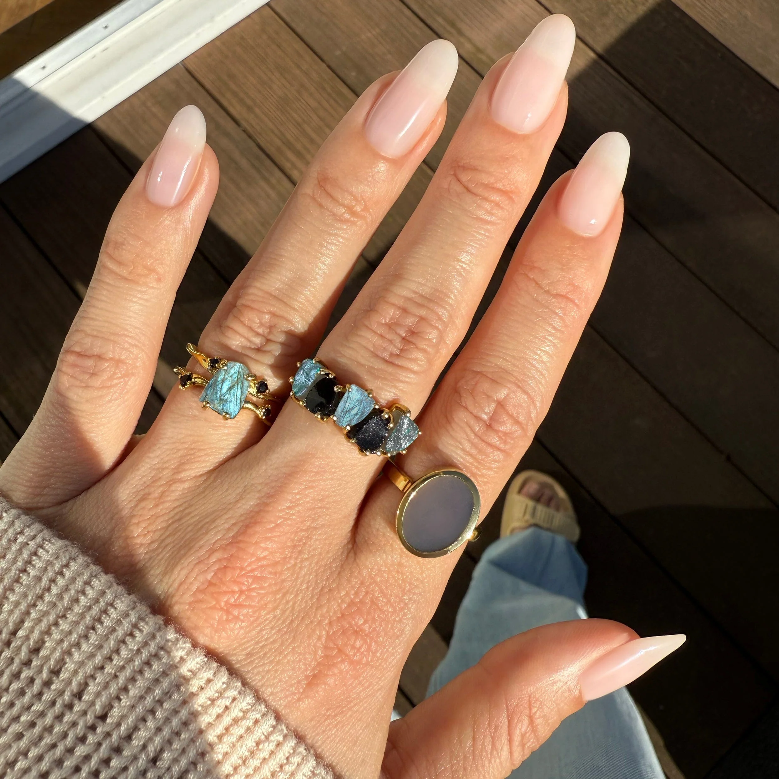 Raw Crystal Ring - Flow Labradorite Black Spinel - Image 18