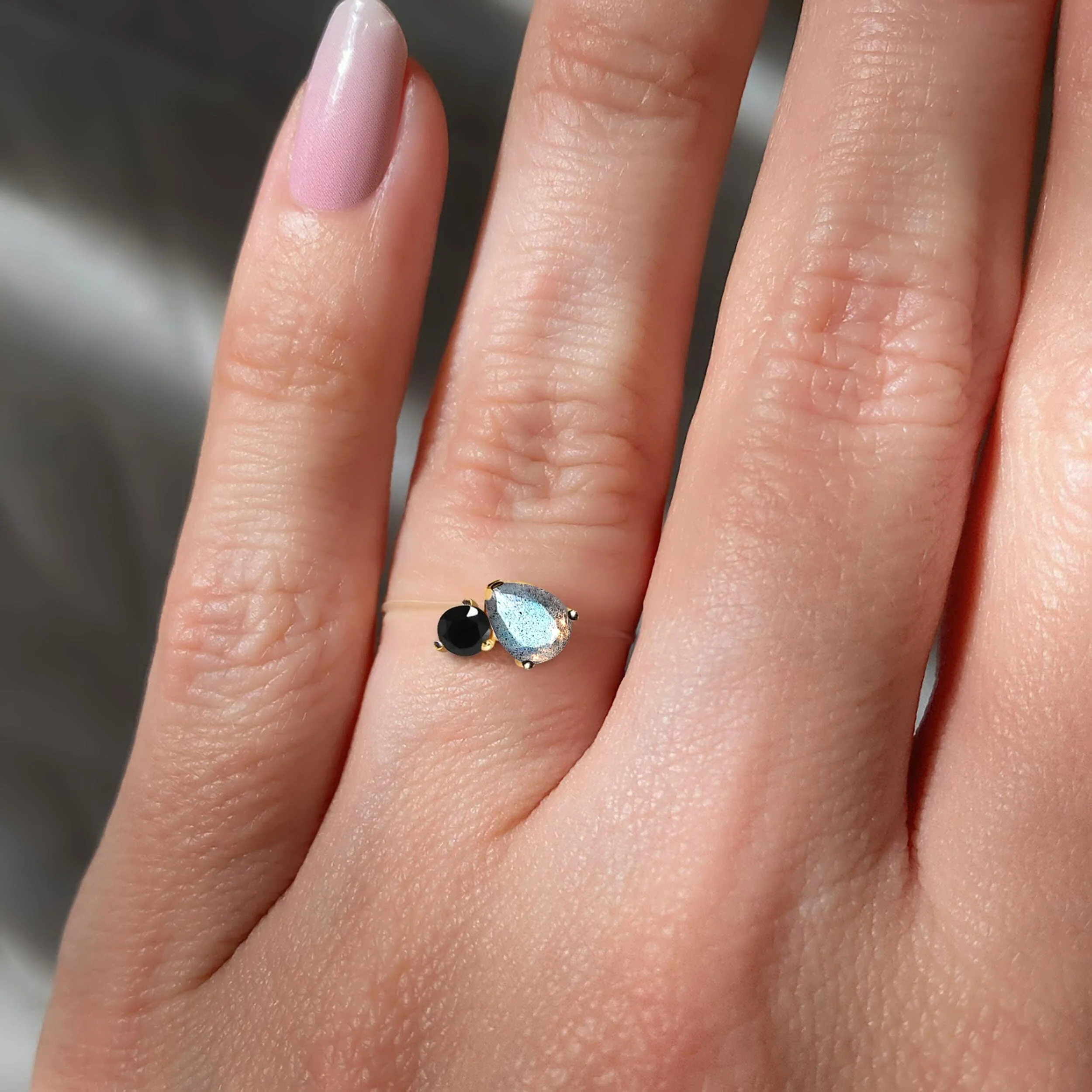 Floating Ring - Toi Et Moi Labradorite & Black Obsidian - Image 7