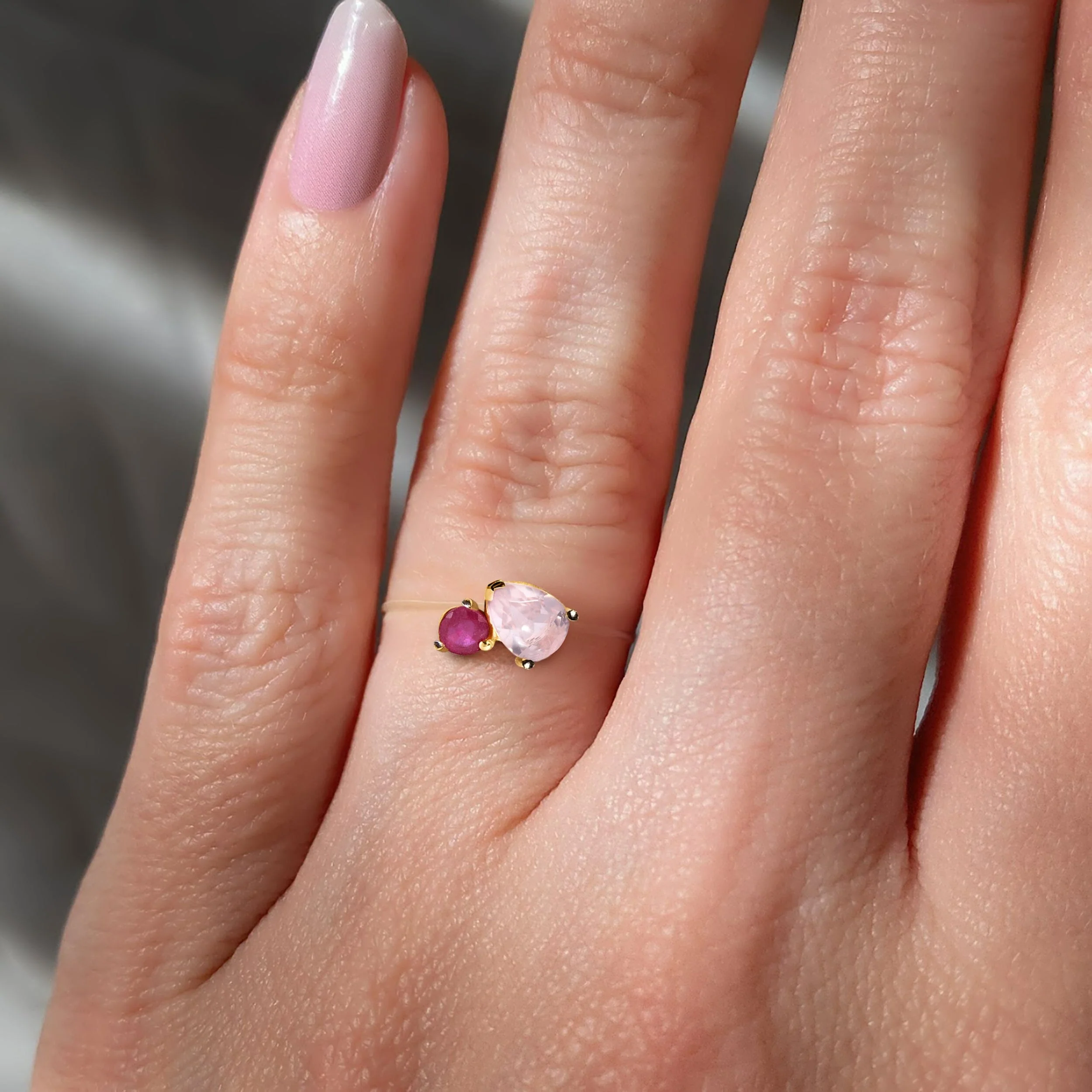 Floating Ring - Toi Et Moi Rose Quartz & Ruby - Image 6