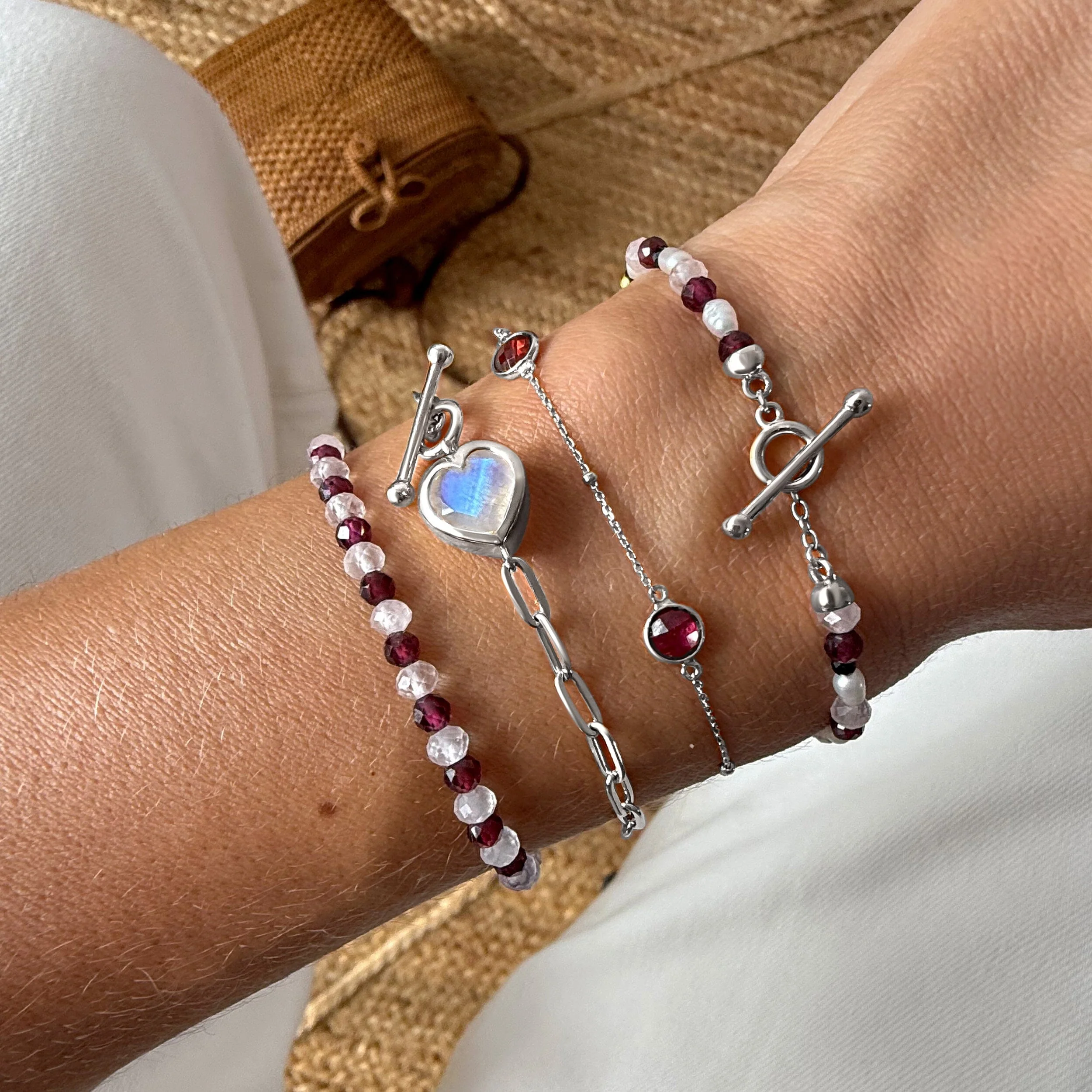 Garnet Rose Quartz Beads Bracelet - Love Shield - Image 3