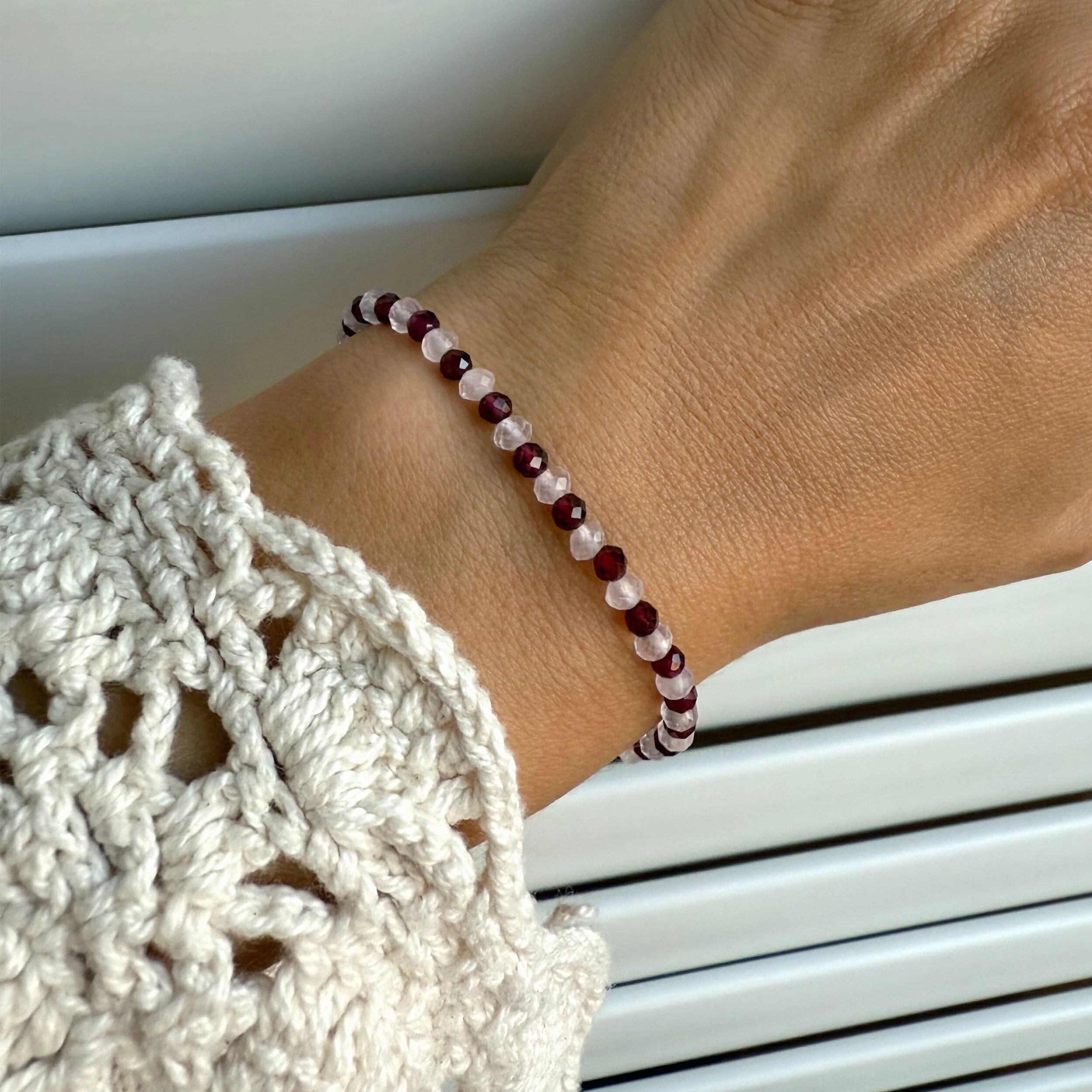 Garnet Rose Quartz Beads Bracelet - Love Shield - Image 5