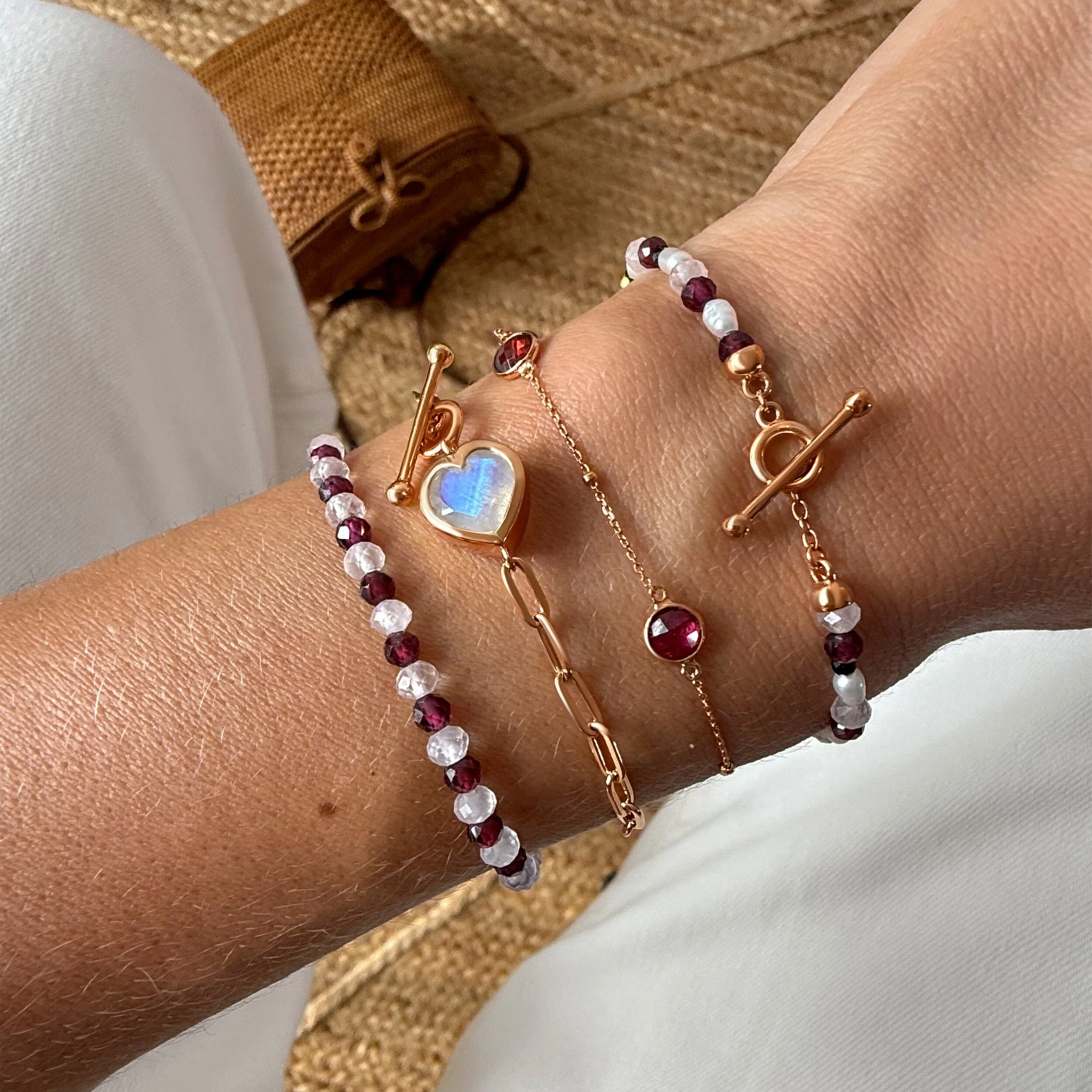 Garnet Rose Quartz Beads Bracelet - Love Shield - Image 6