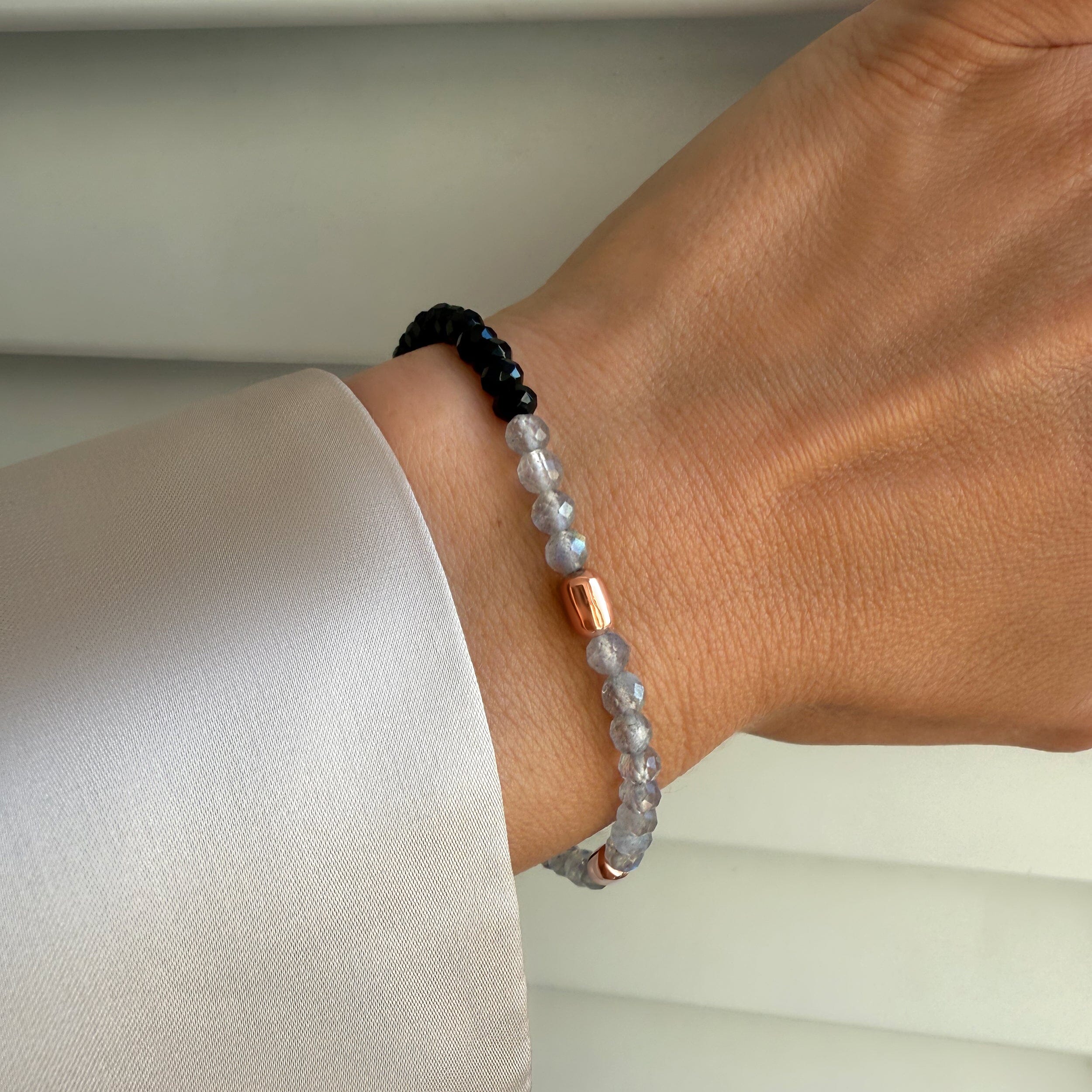 Labradorite Black Obsidian Beads Bracelet - Untamed - Image 4