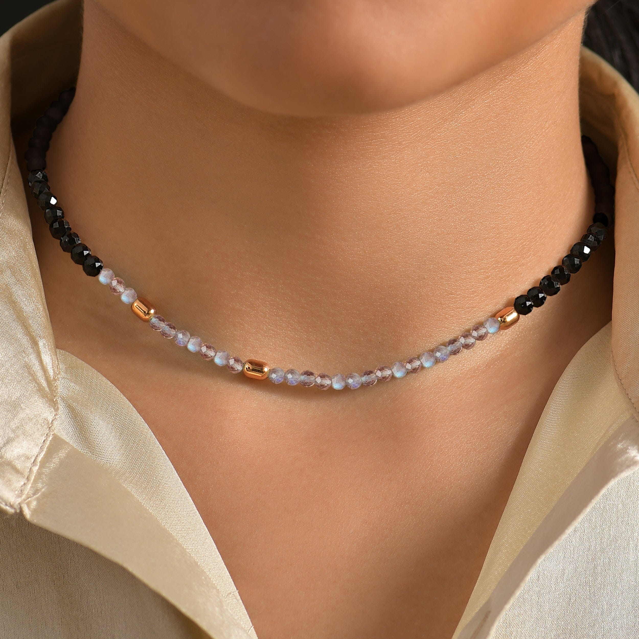 Labradorite Black Obsidian Beads Necklace - Untamed - Image 10