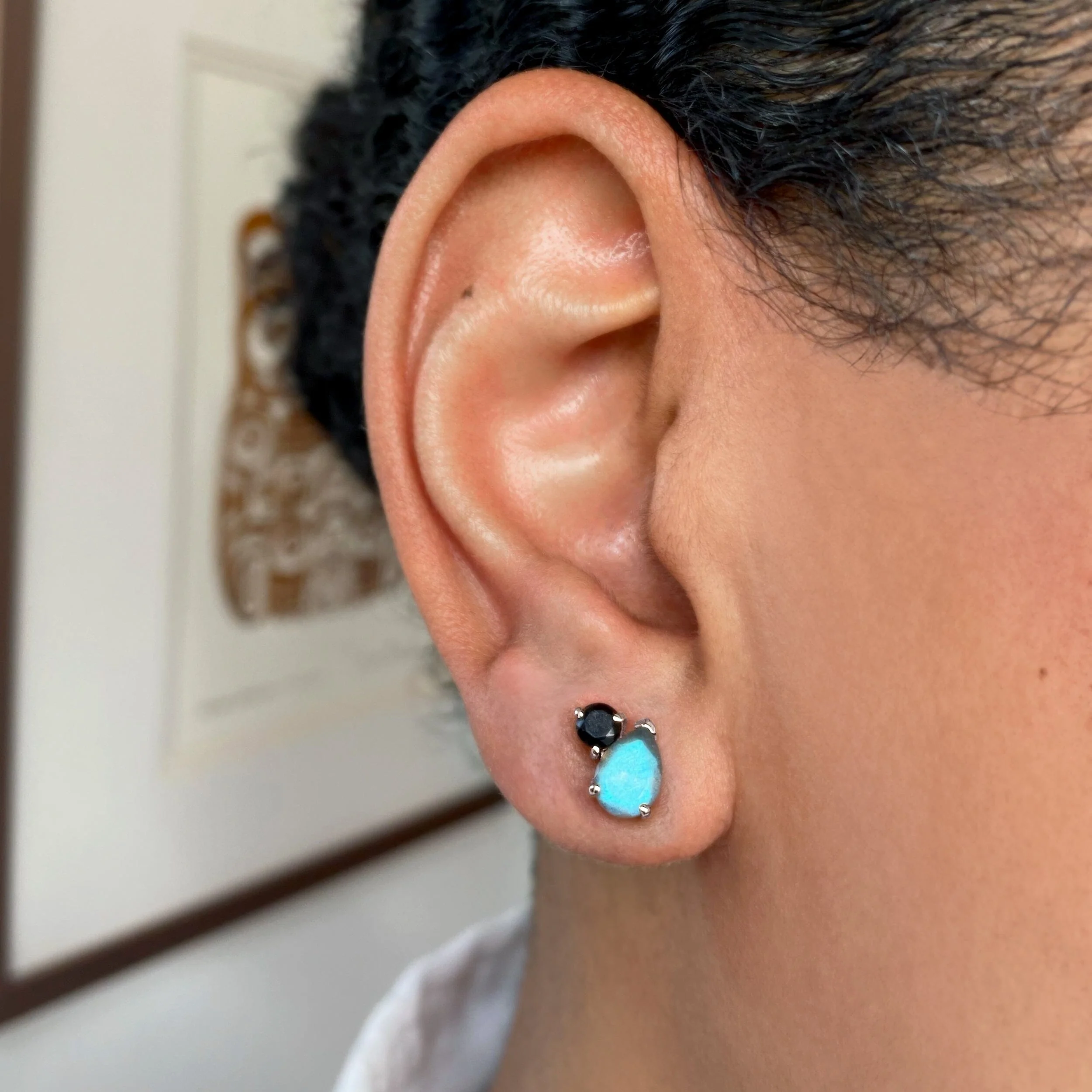 Labradorite Black Obsidian Studs - Toi Et Moi - Image 2