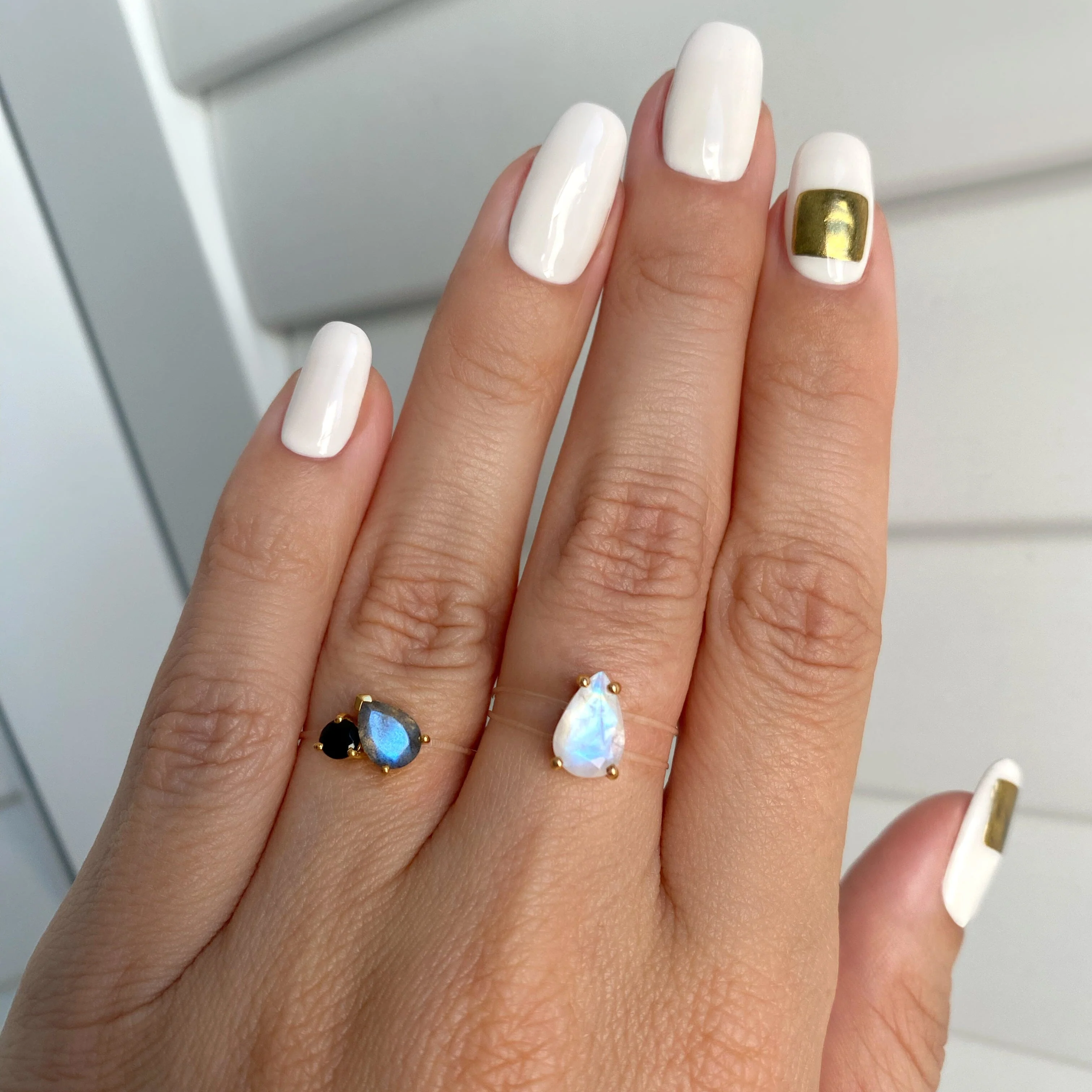 Labradorite Black Obsidian Toi Et Moi & Moonstone Sway Floating Rings - Image 9