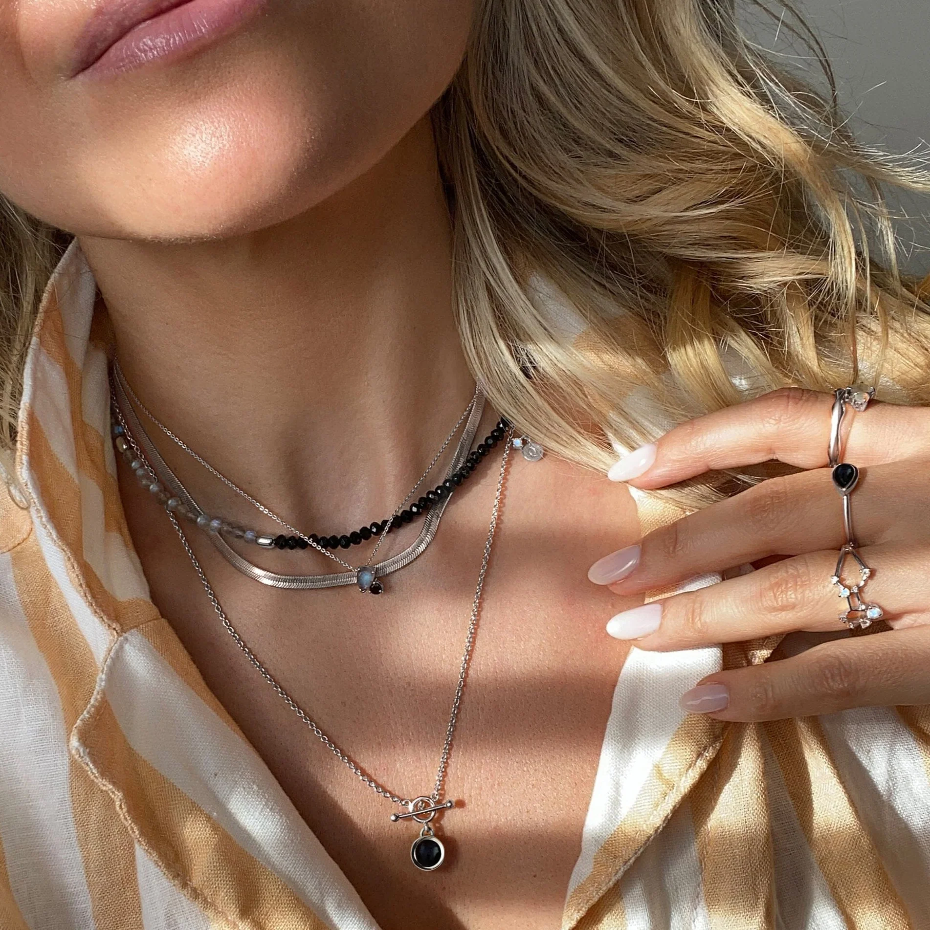 Labradorite Black Obsidian Beads Necklace - Untamed - Image 2