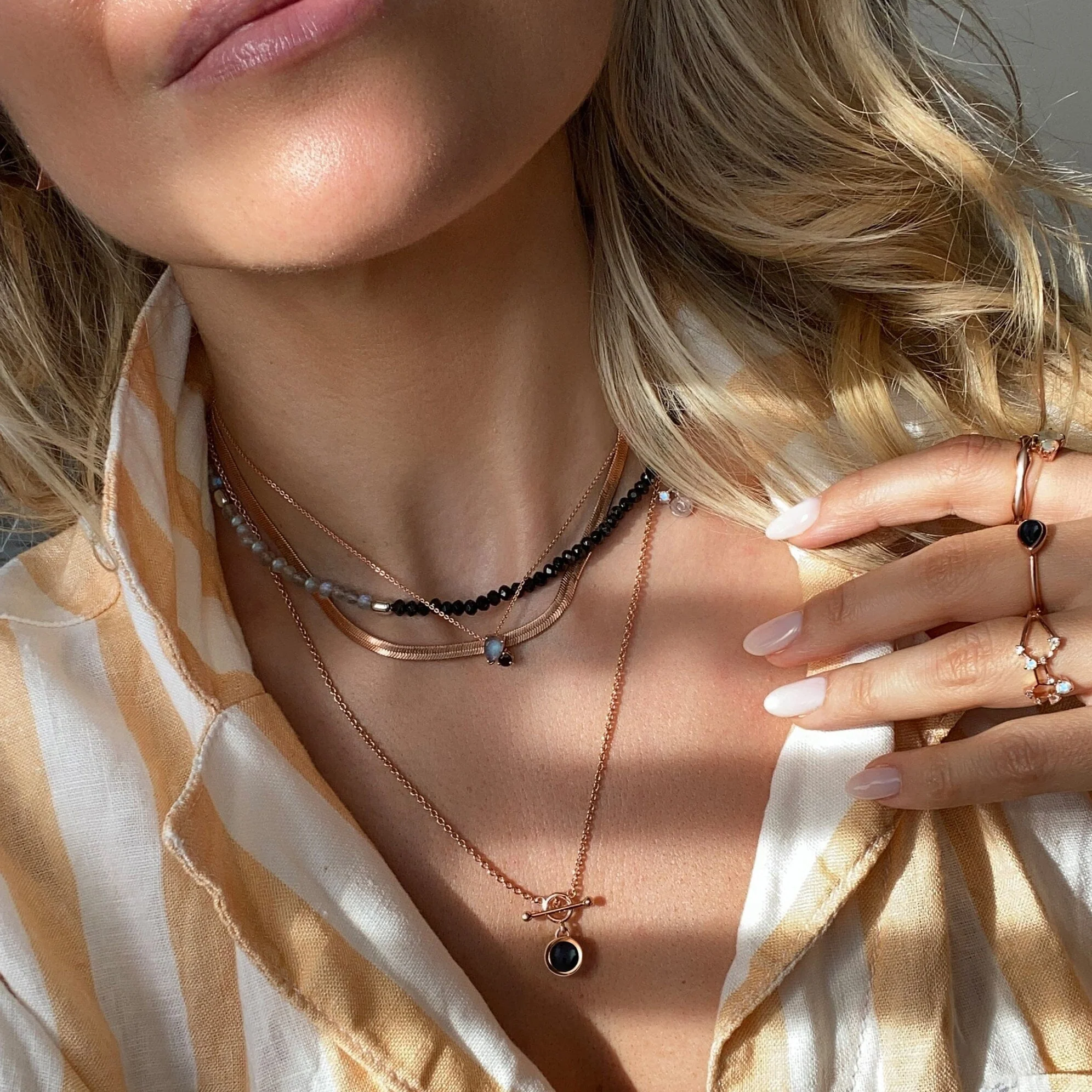 Labradorite Black Obsidian Beads Necklace - Untamed - Image 4