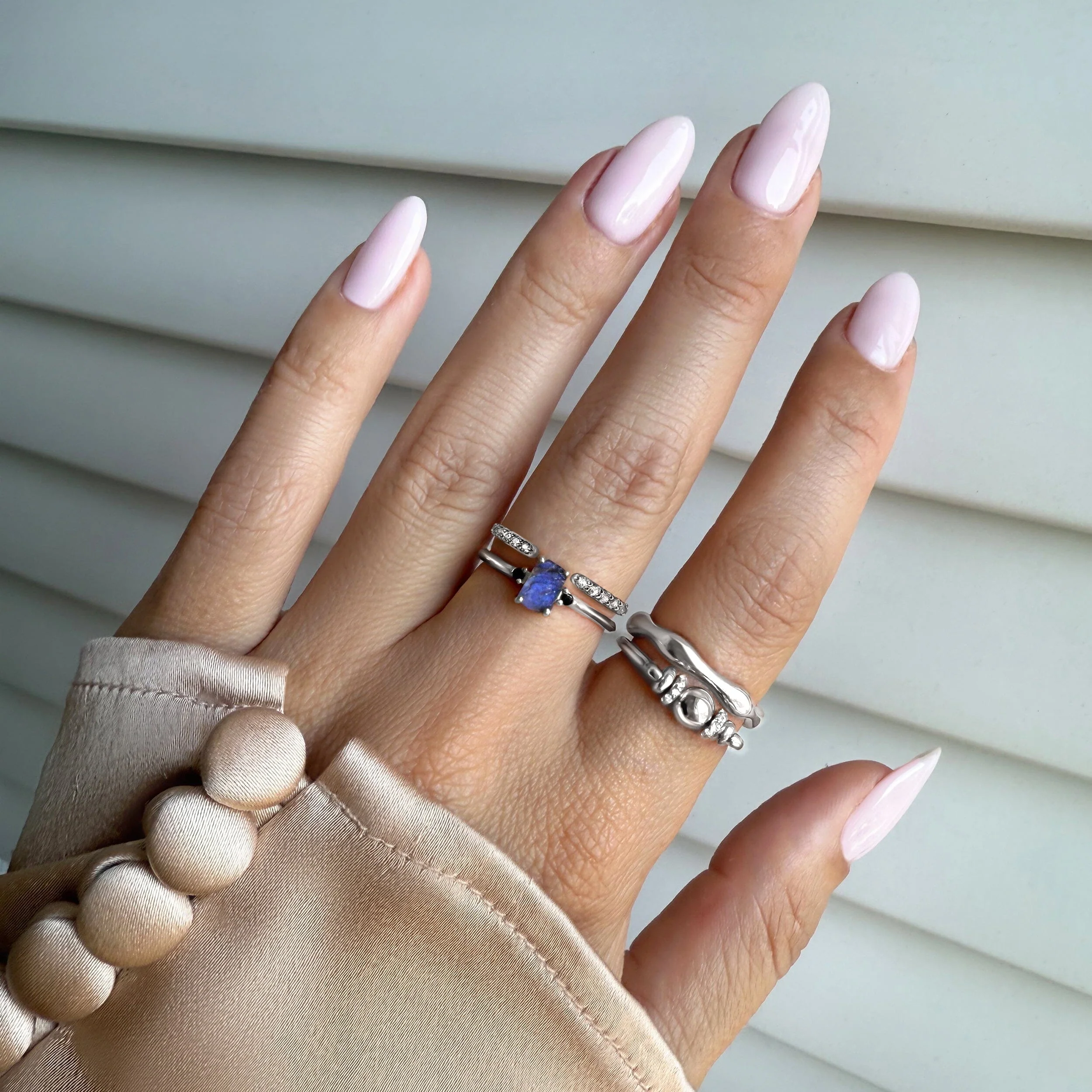 Labradorite Black Onyx Ring - Petite Raw Allure & White Zircon Ring - Twinkling Band - Image 6
