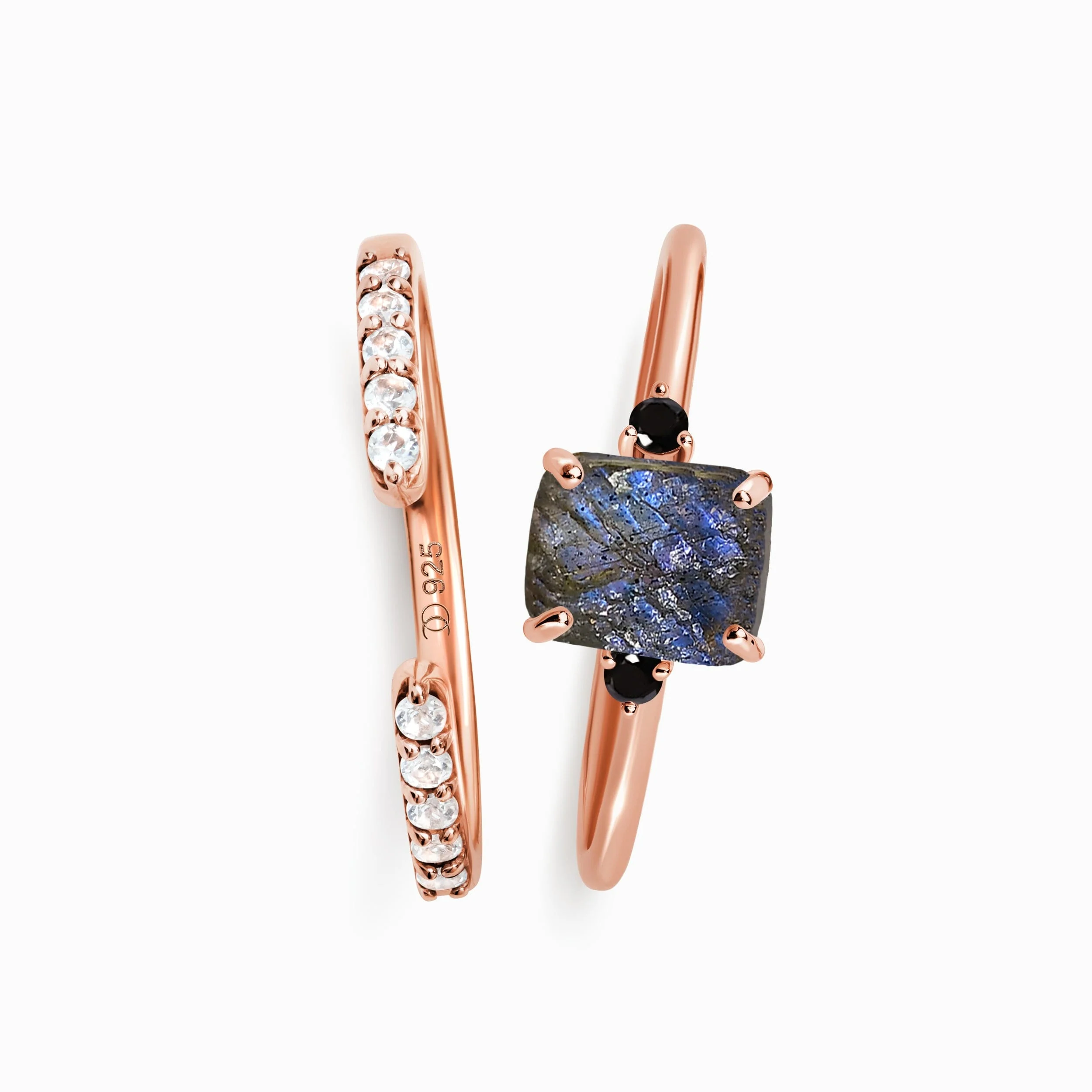 Labradorite Black Onyx Ring - Petite Raw Allure & White Zircon Ring - Twinkling Band - Image 7