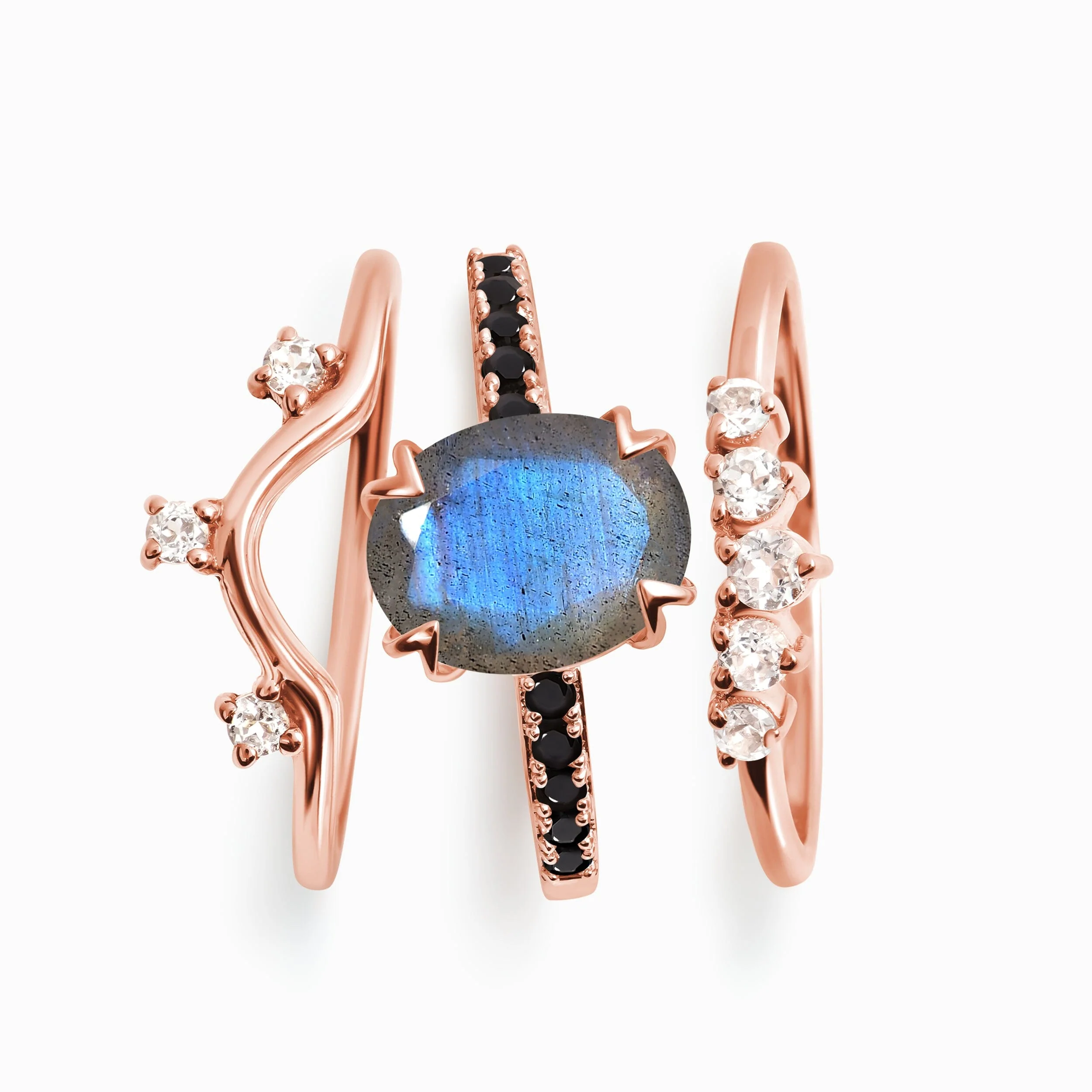 Labradorite Black Spinel Harlow Ring & Archer Band & Wreath Band - Image 3