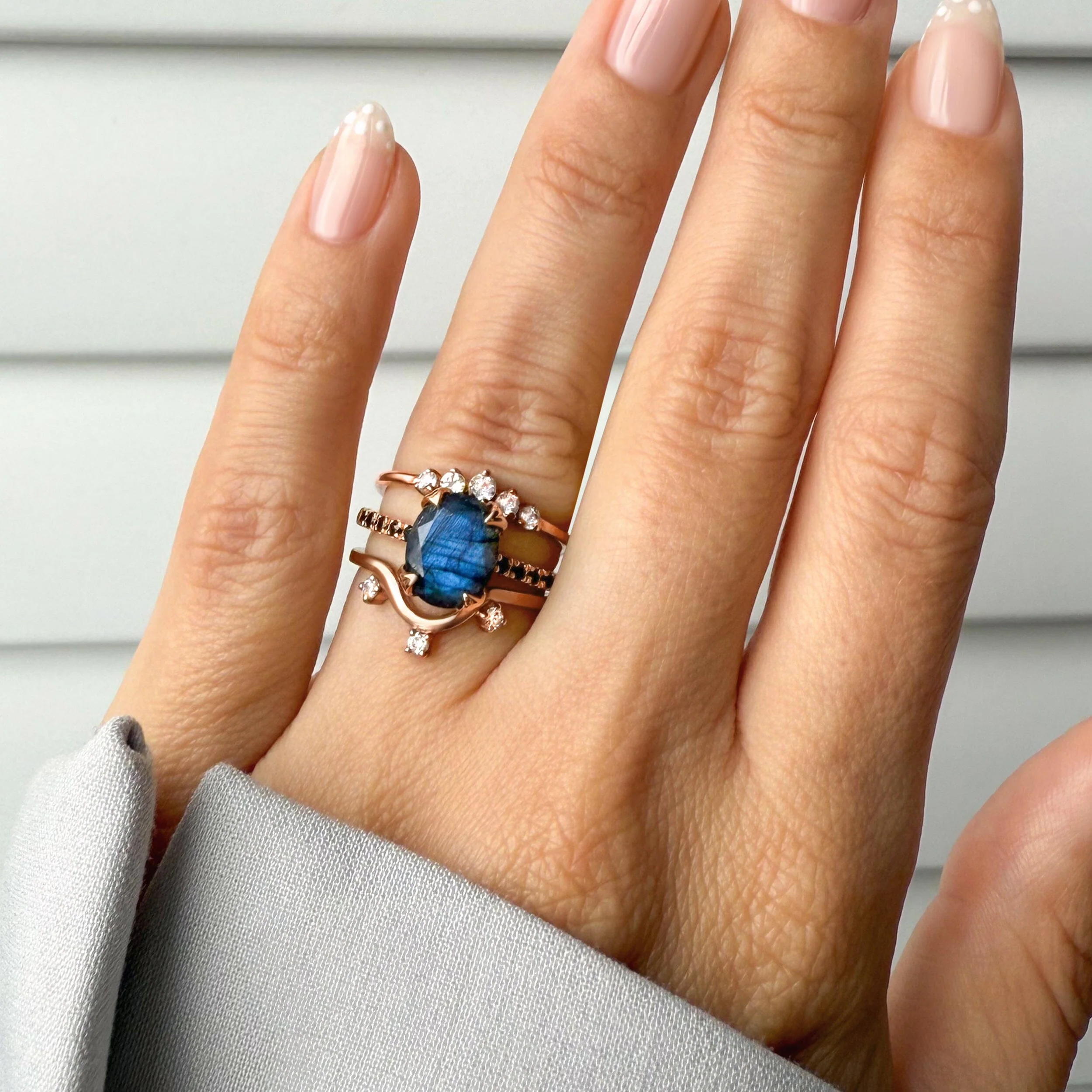 Labradorite Black Spinel Harlow Ring & Archer Band & Wreath Band - Image 4