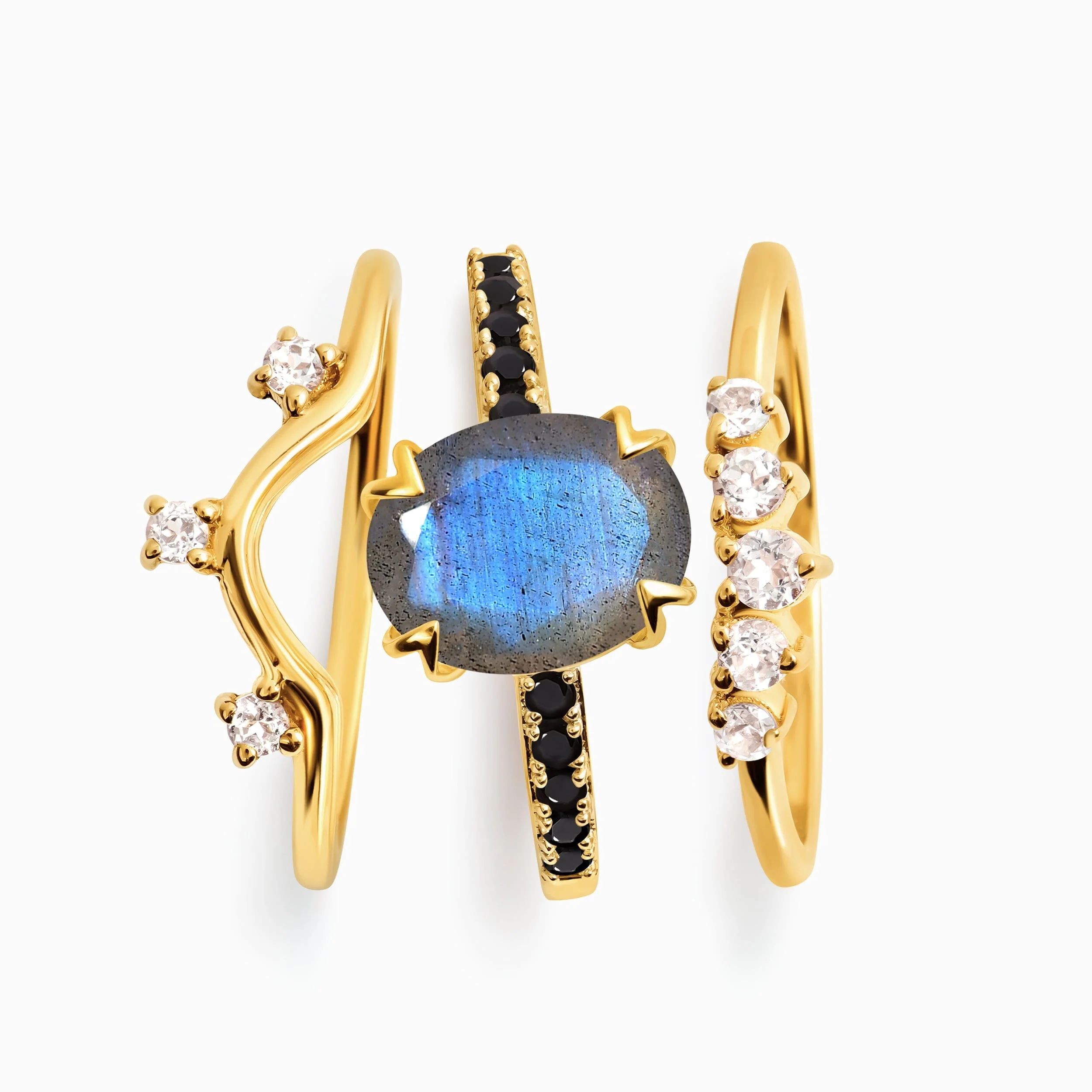 Labradorite Black Spinel Harlow Ring & Archer Band & Wreath Band - Image 5