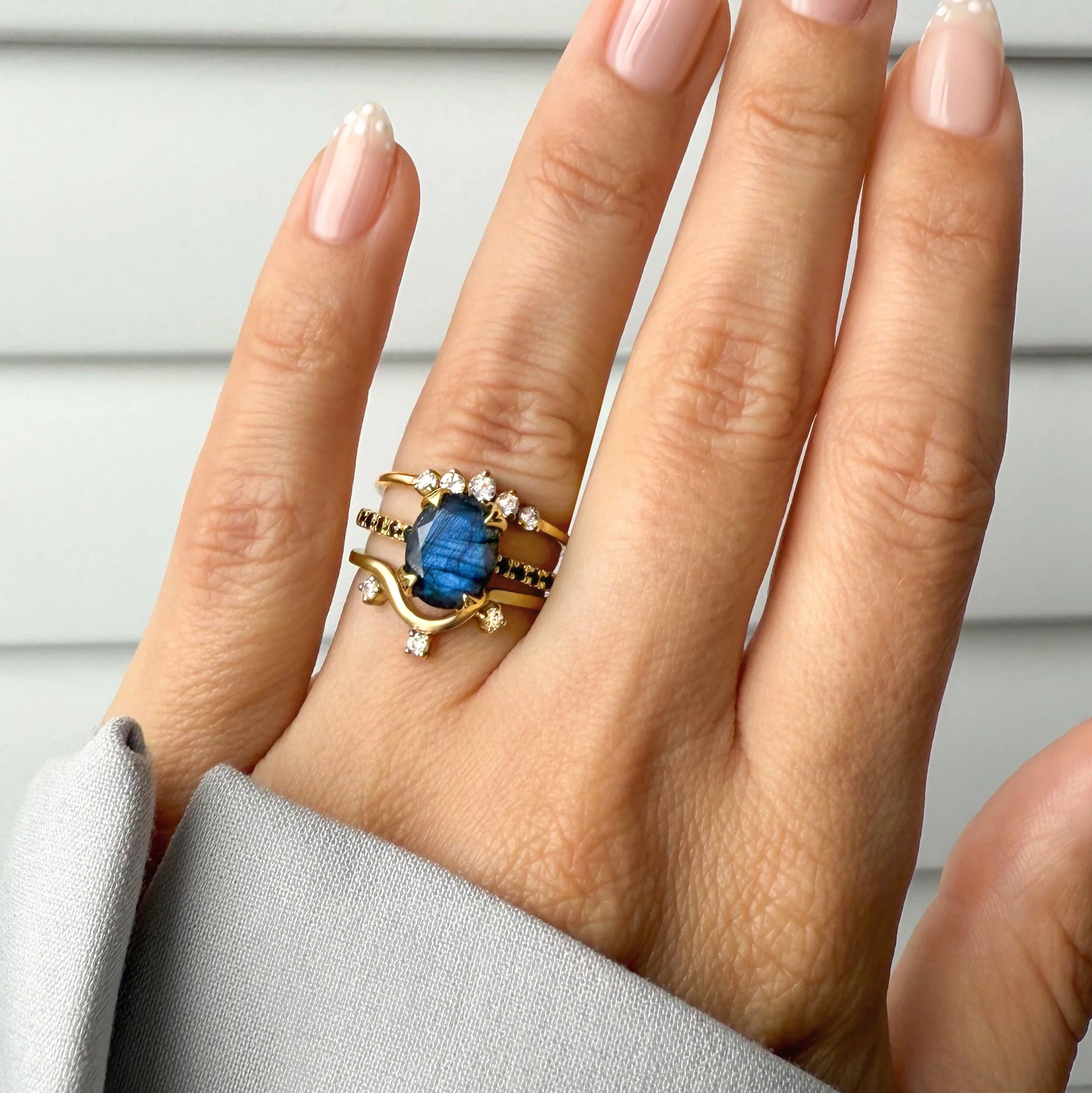 Labradorite Black Spinel Harlow Ring & Archer Band & Wreath Band - Image 6