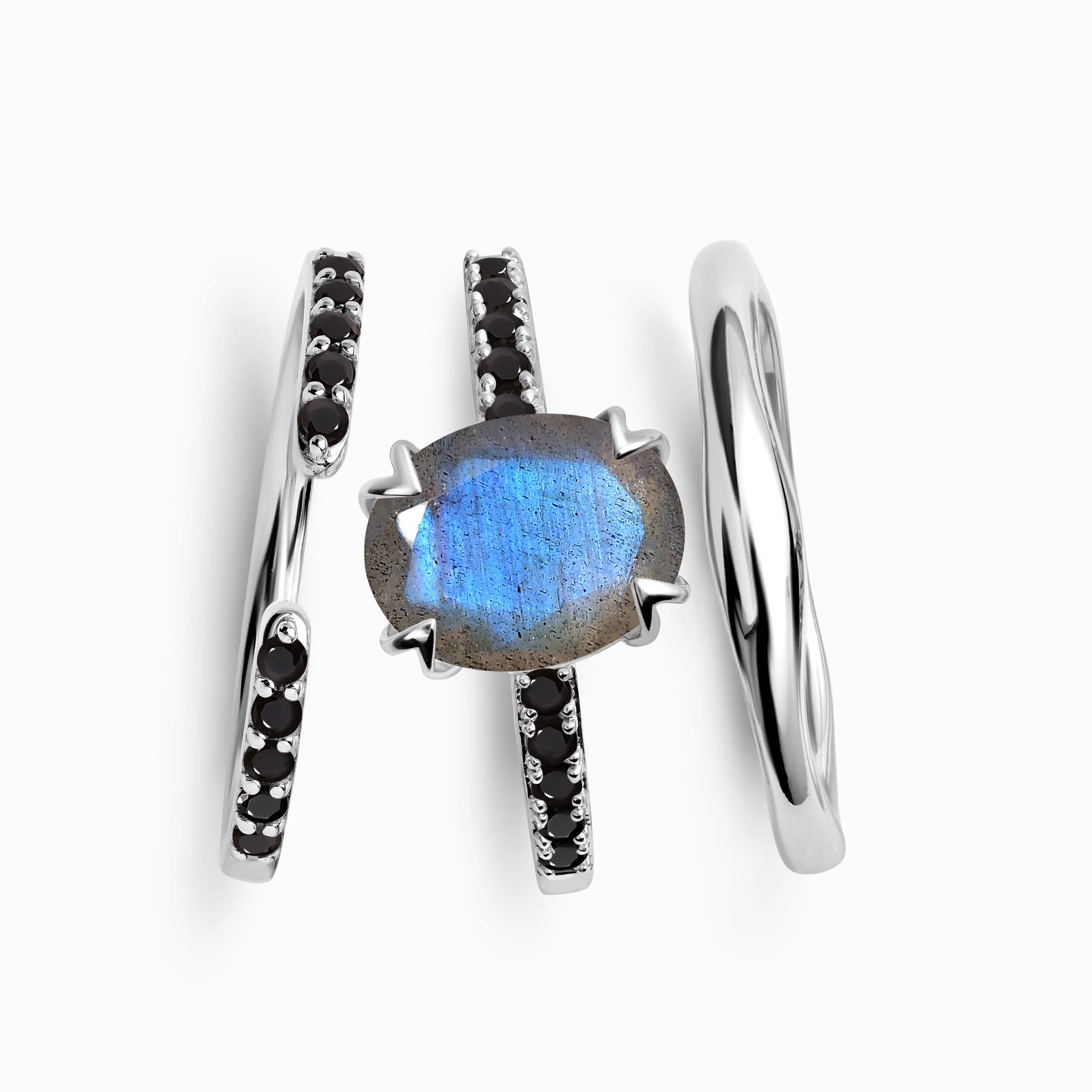 Labradorite Black Spinel Harlow Ring & Twinkling Band & Lava Band