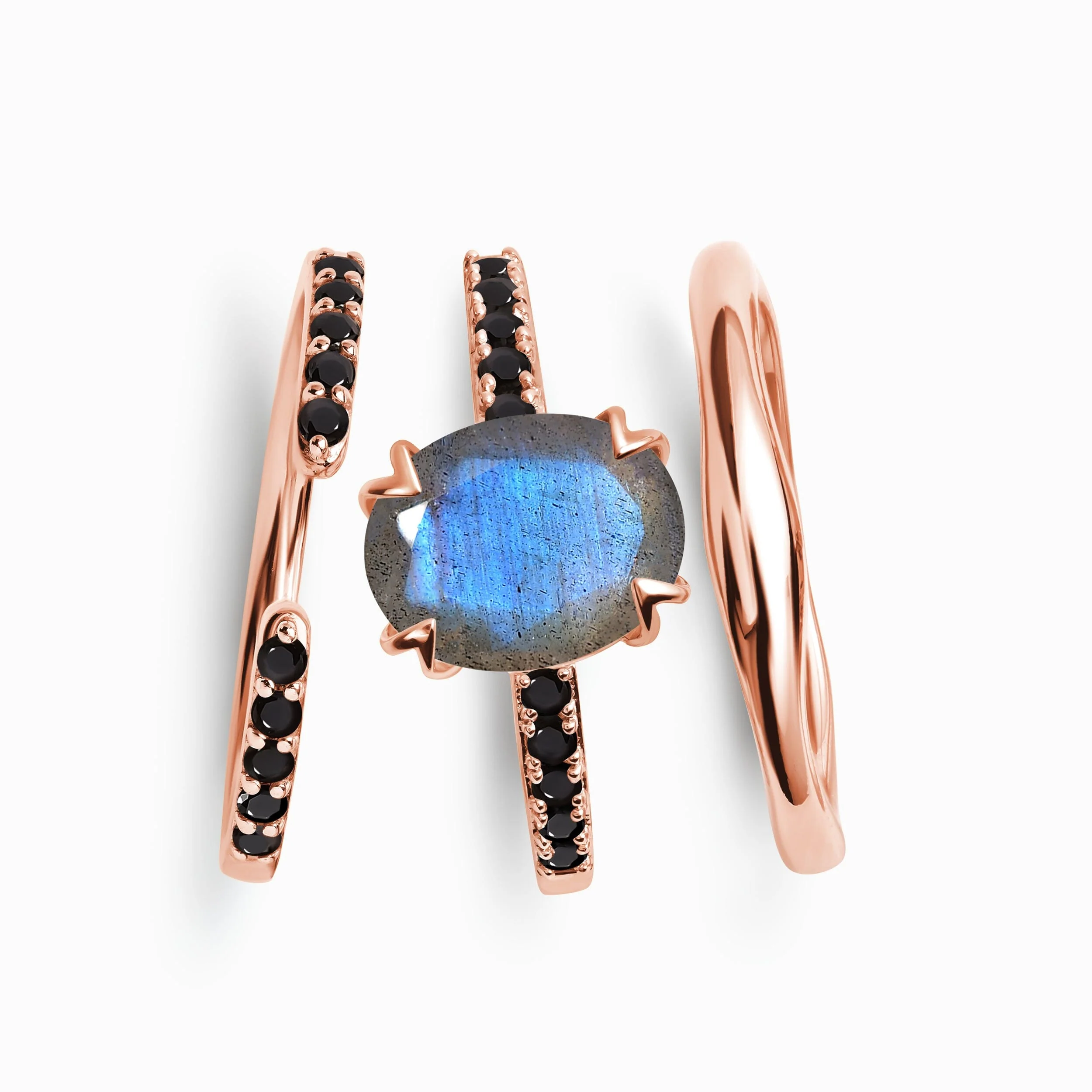 Labradorite Black Spinel Harlow Ring & Twinkling Band & Lava Band - Image 3