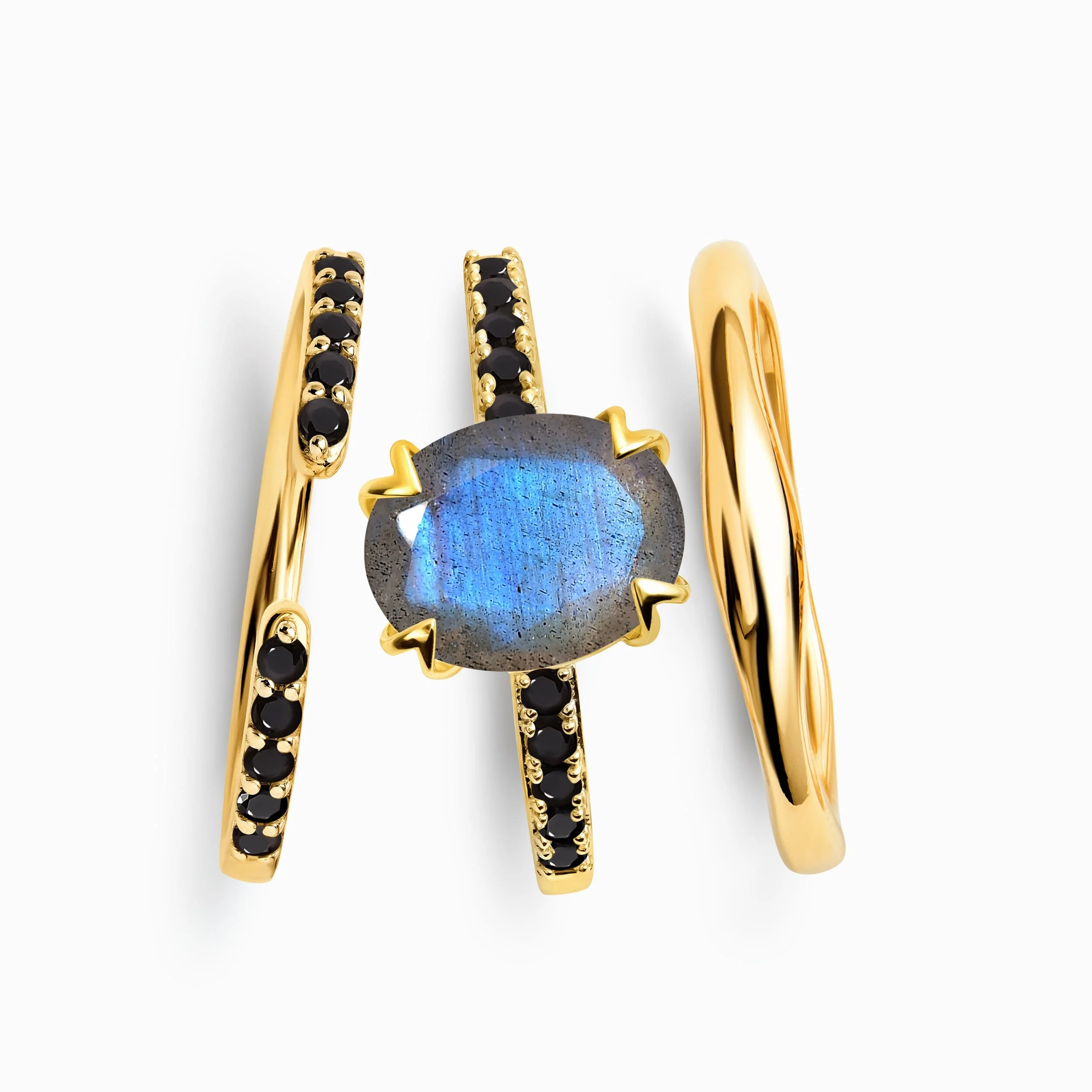 Labradorite Black Spinel Harlow Ring & Twinkling Band & Lava Band - Image 5