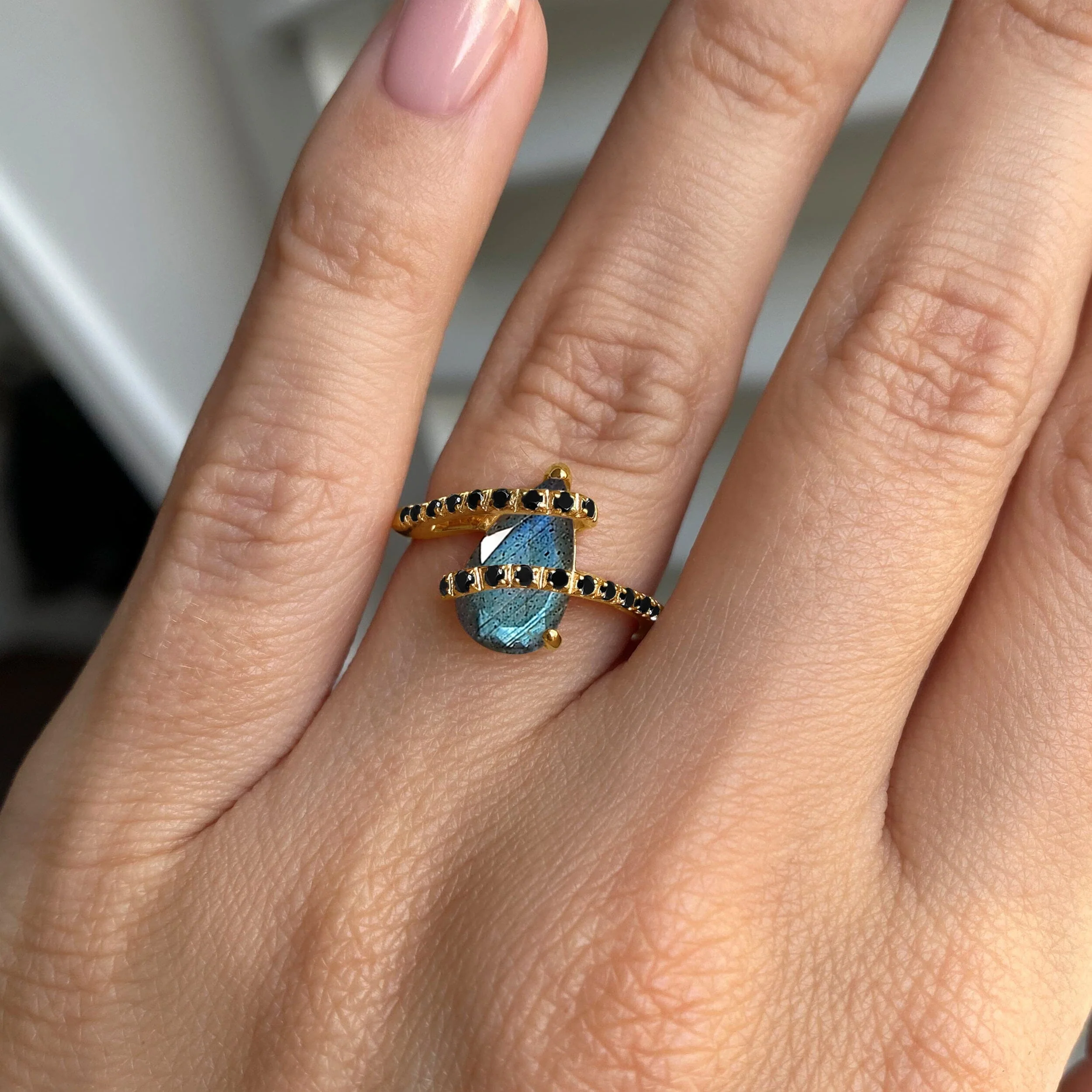 Labradorite Black Spinel Ring - Bypass - Image 6
