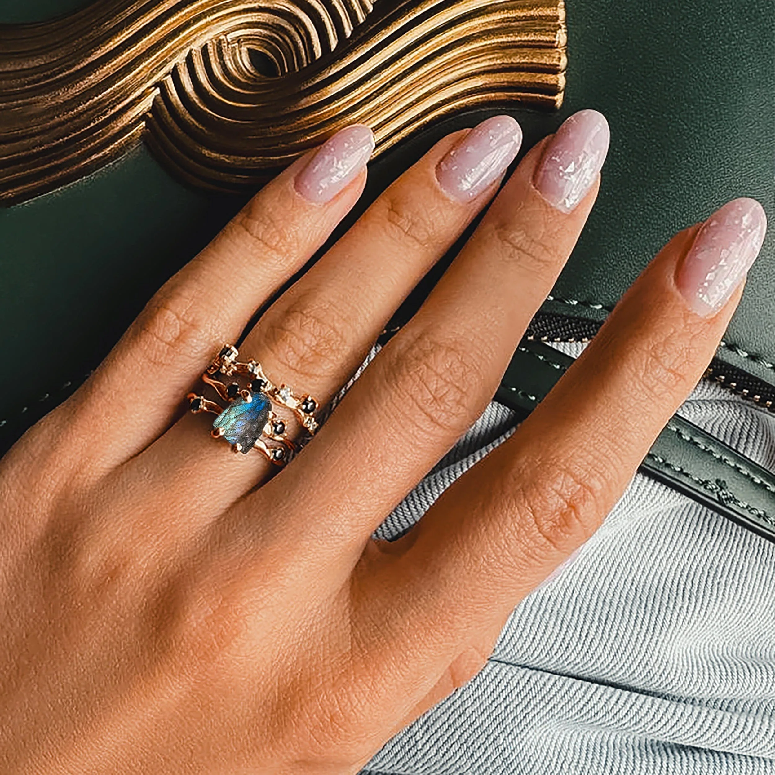 Labradorite Flow Ring & Black Onyx Stardust Band - Image 16
