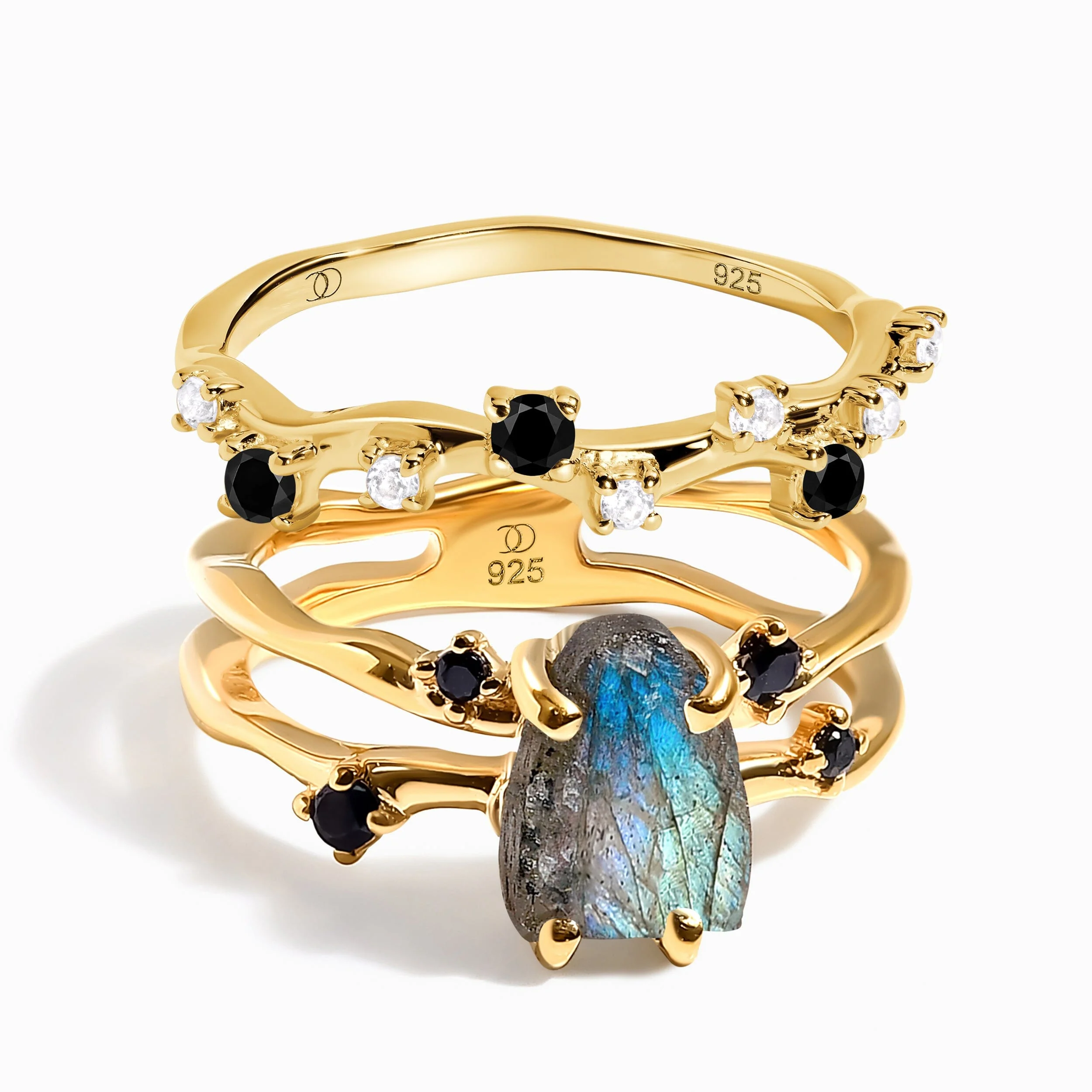 Labradorite Flow Ring & Black Onyx Stardust Band - Image 5