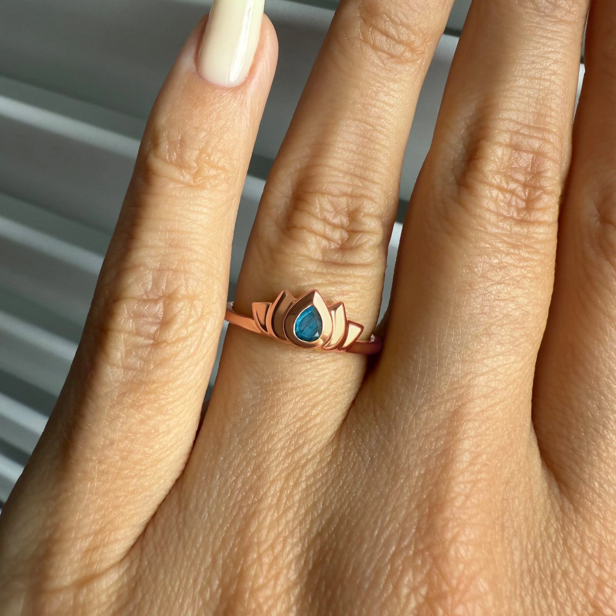 Labradorite Ring - Dainty Lotus - Image 5