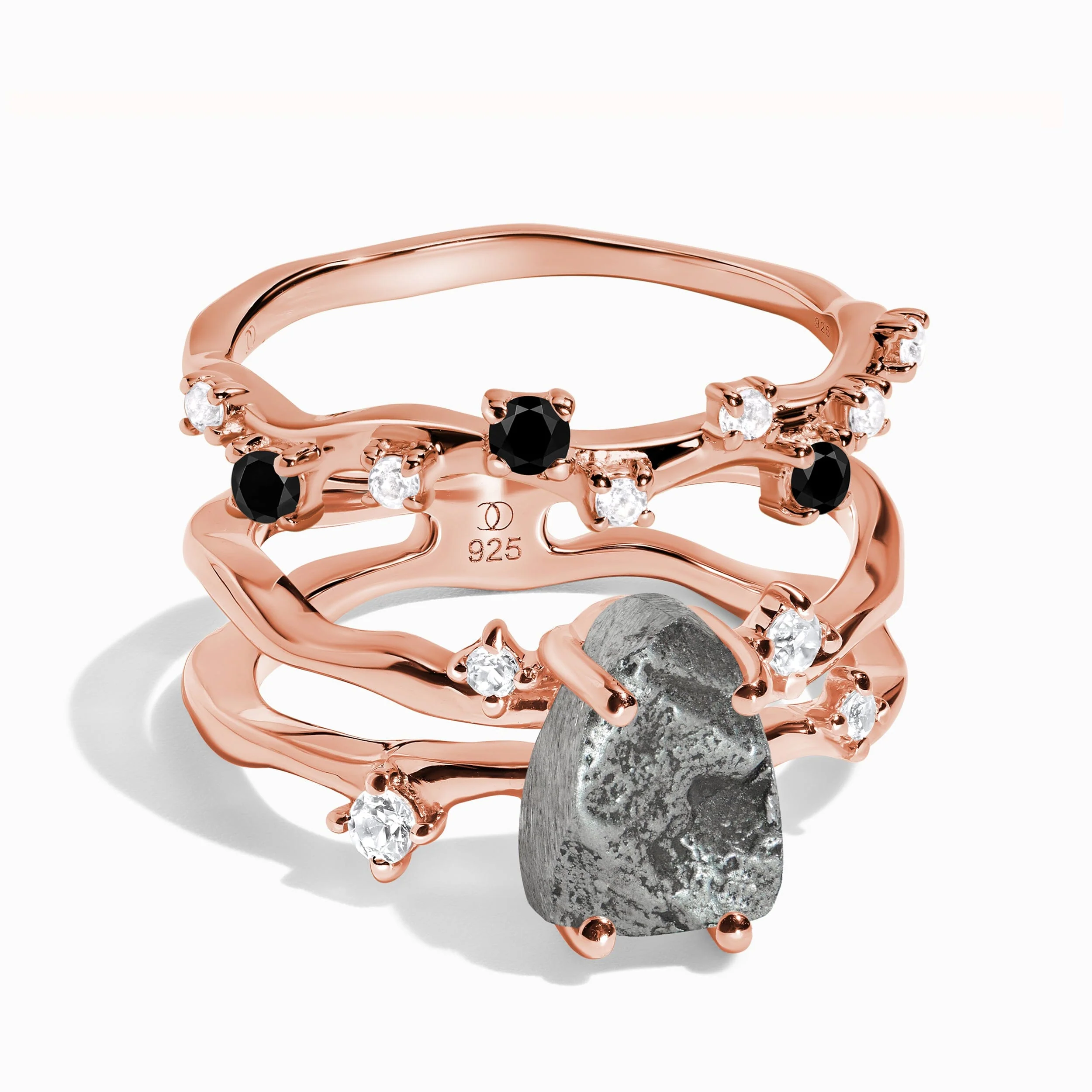 Meteorite Flow Ring & Black Onyx Stardust Band - Image 3