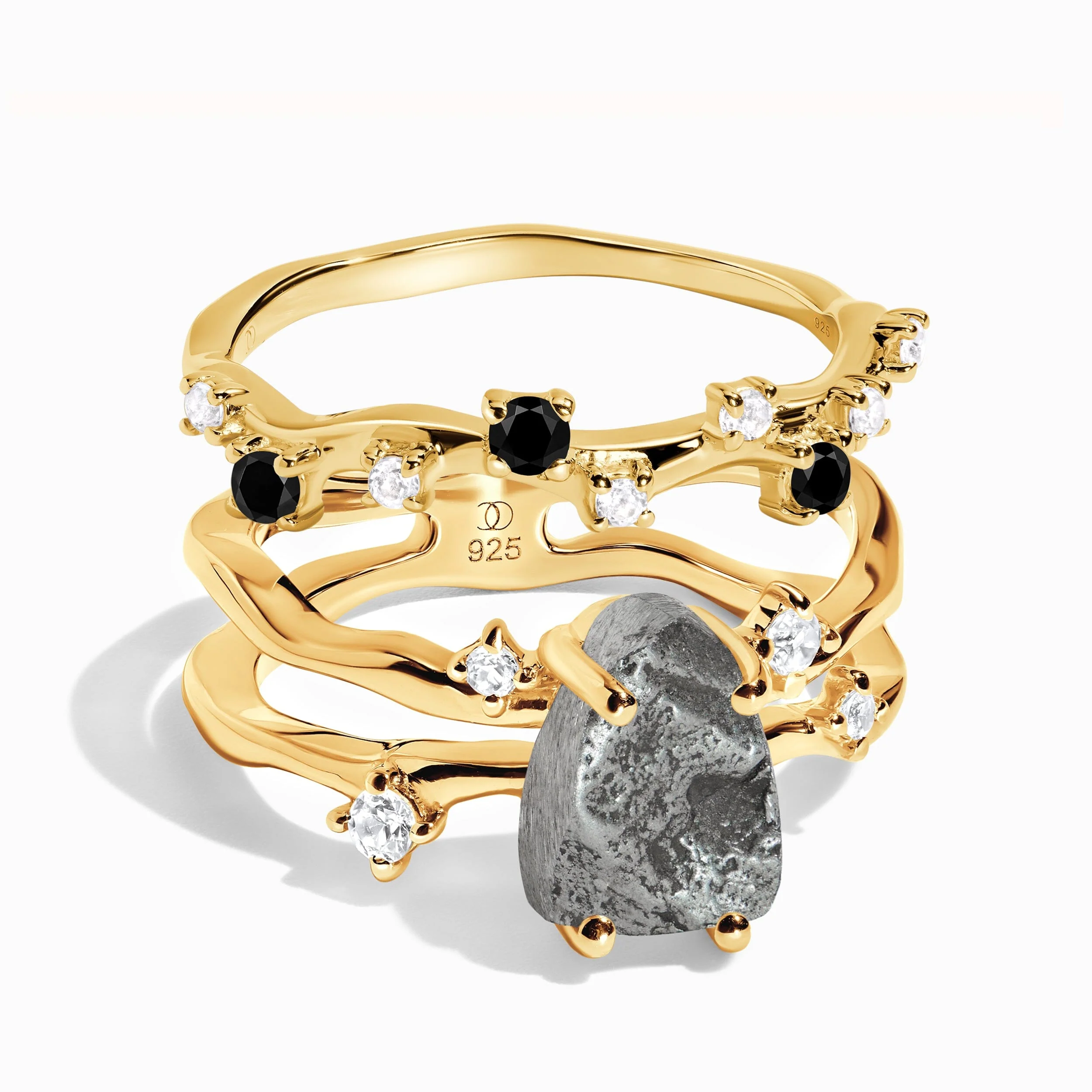 Meteorite Flow Ring & Black Onyx Stardust Band - Image 5