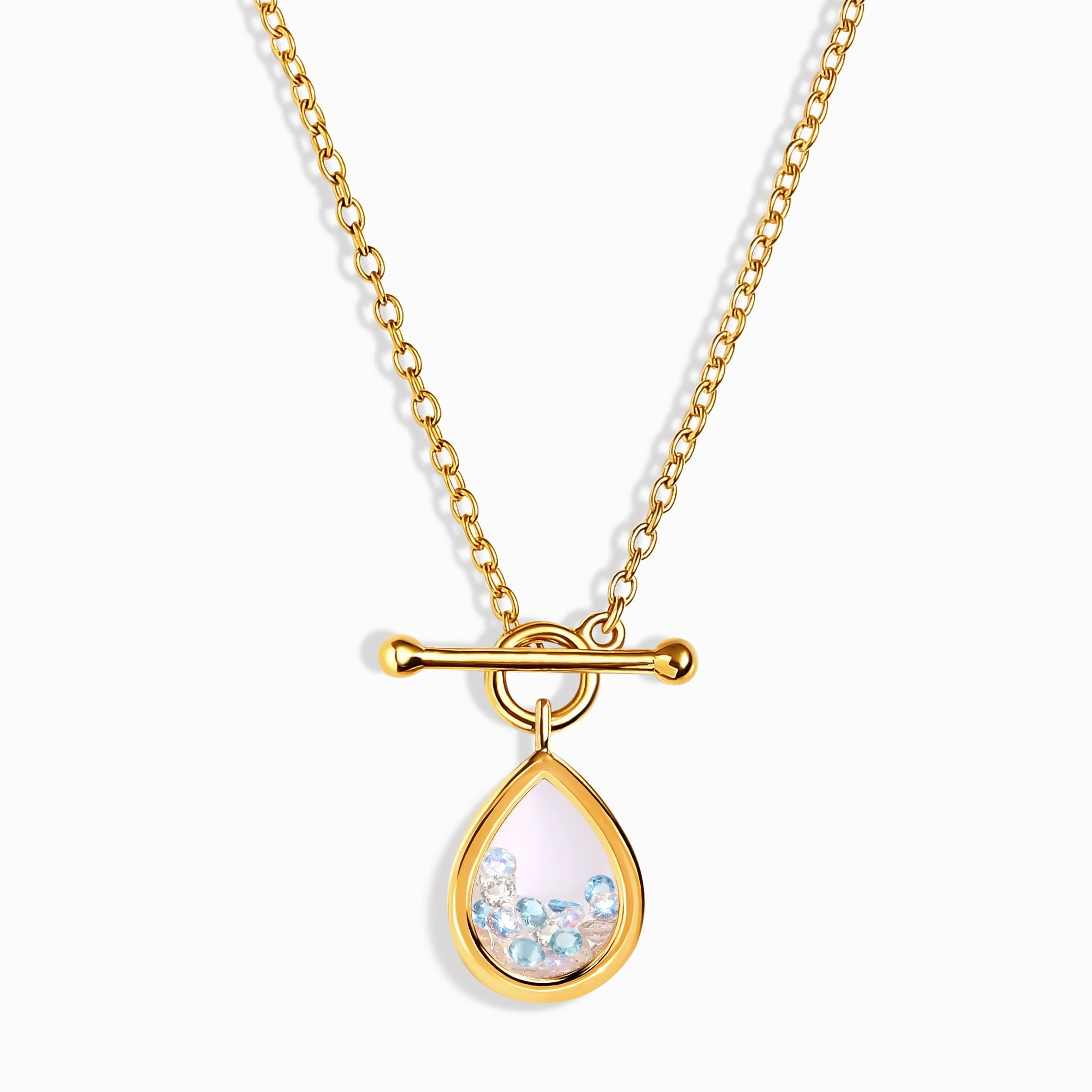 Moonstone Aquamarine T-Lock Necklace - Gem Glide - Image 5