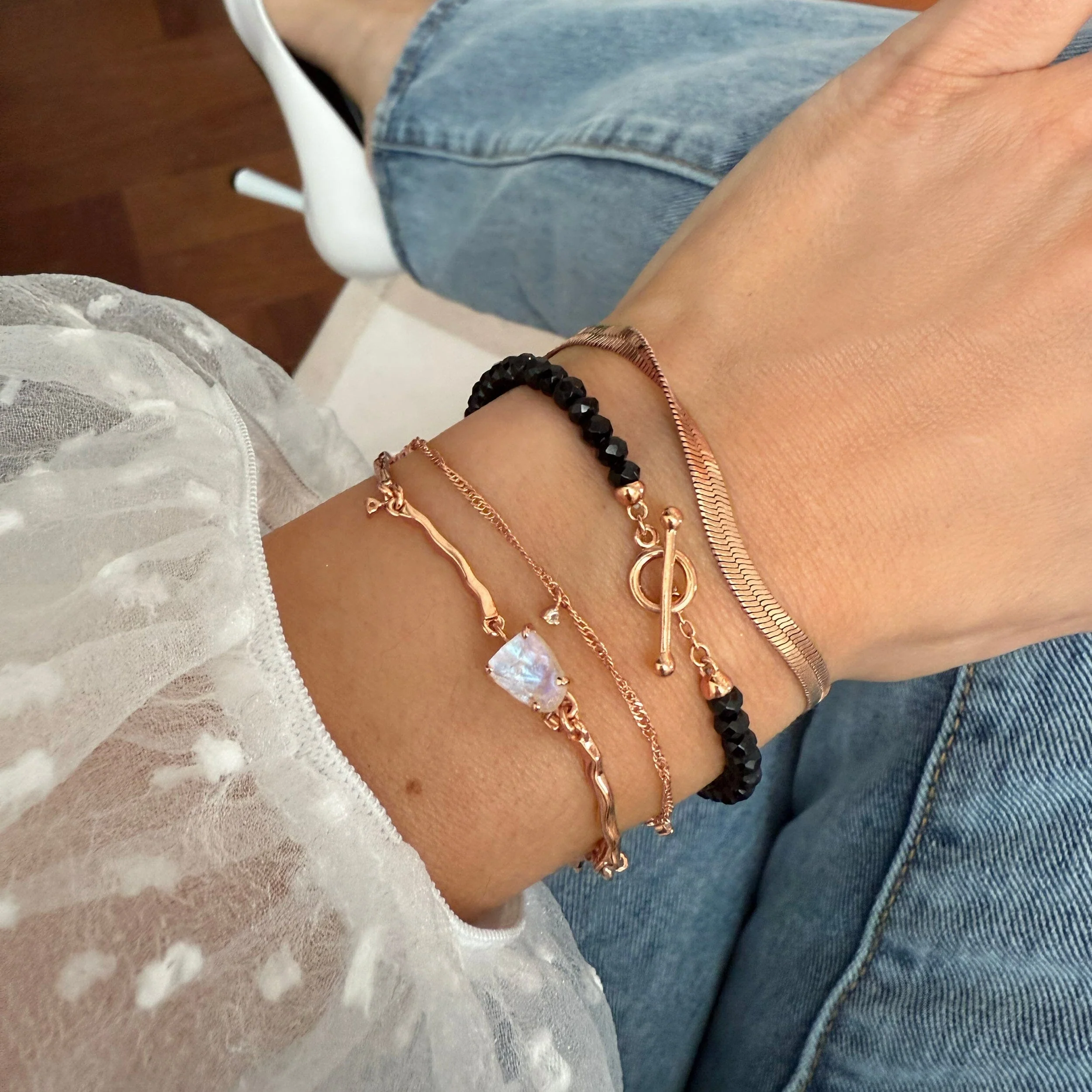 Moonstone & Black Obsidian Bracelet Stack - Energy Armor - Image 11