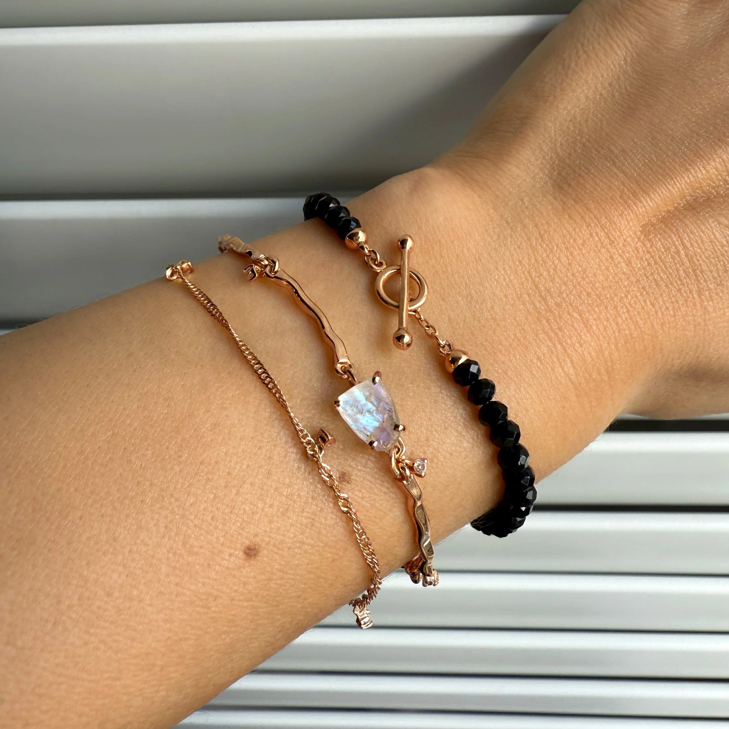 Moonstone & Black Obsidian Bracelet Stack - Energy Armor - Image 4