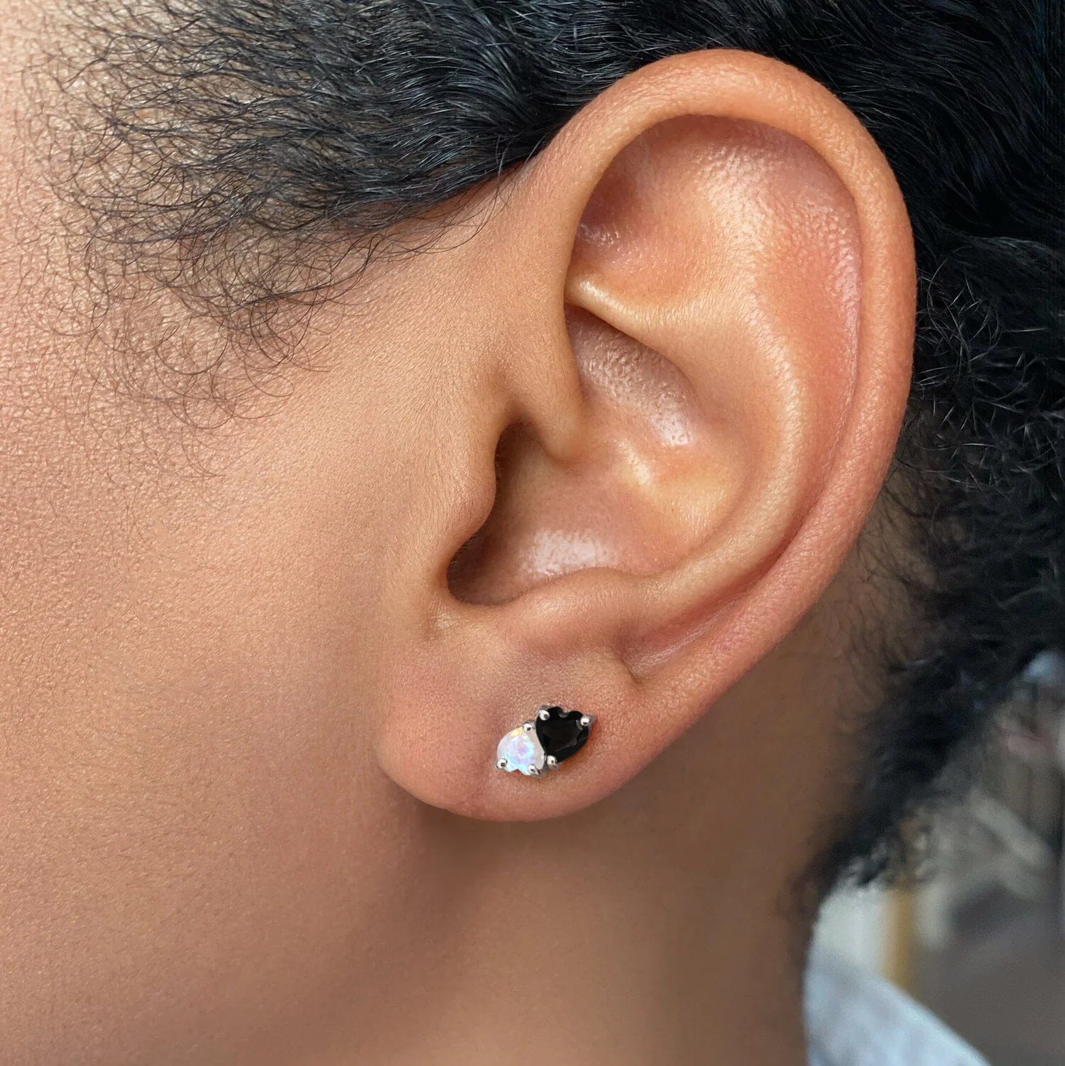 Moonstone & Black Obsidian Earrings - Floating Hearts - Image 2