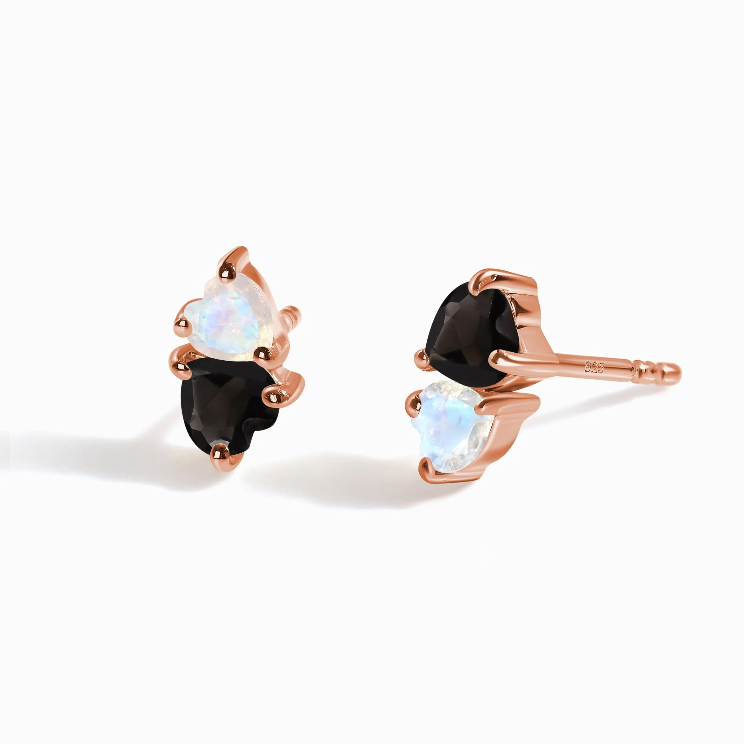 Moonstone & Black Obsidian Earrings - Floating Hearts - Image 3