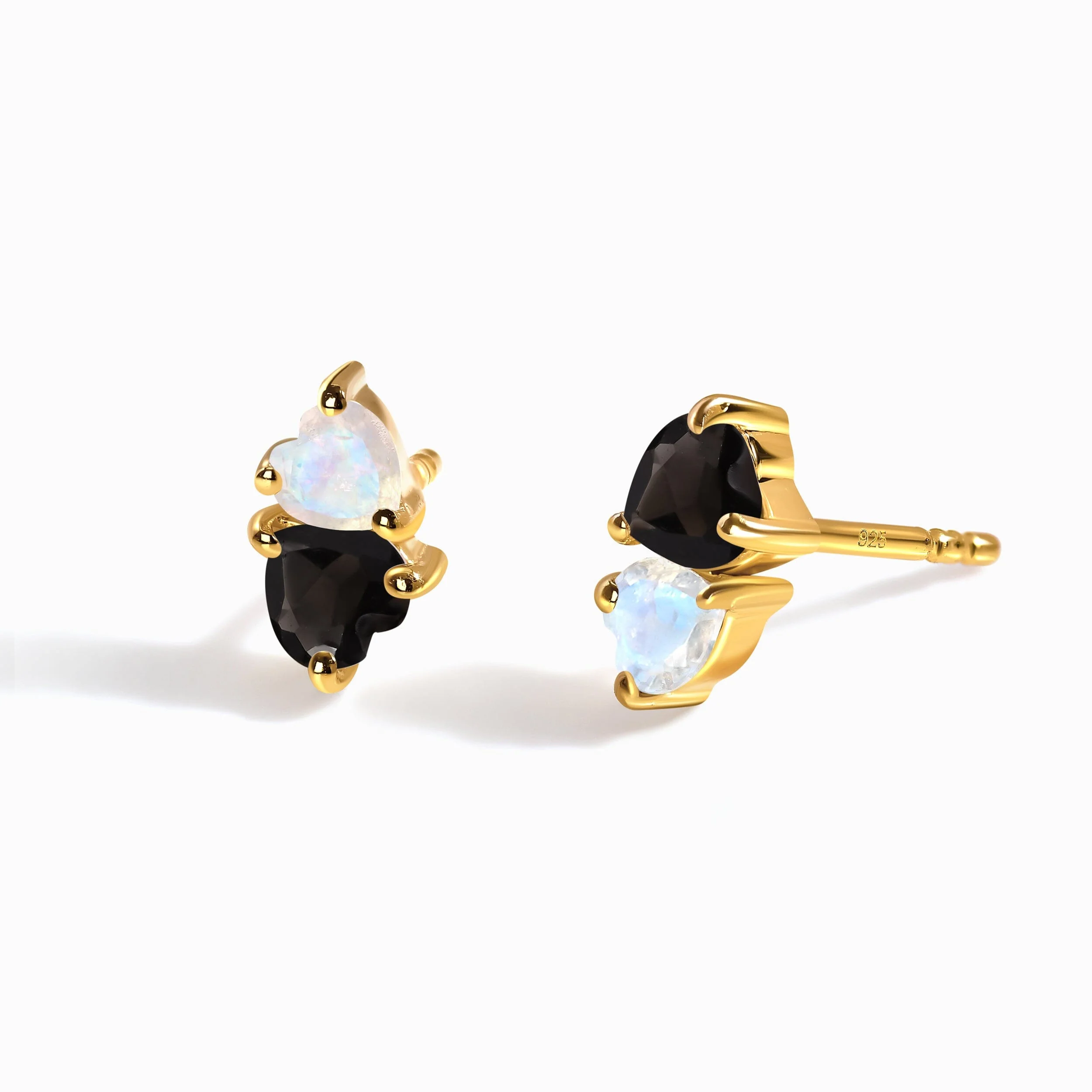 Moonstone & Black Obsidian Earrings - Floating Hearts - Image 5