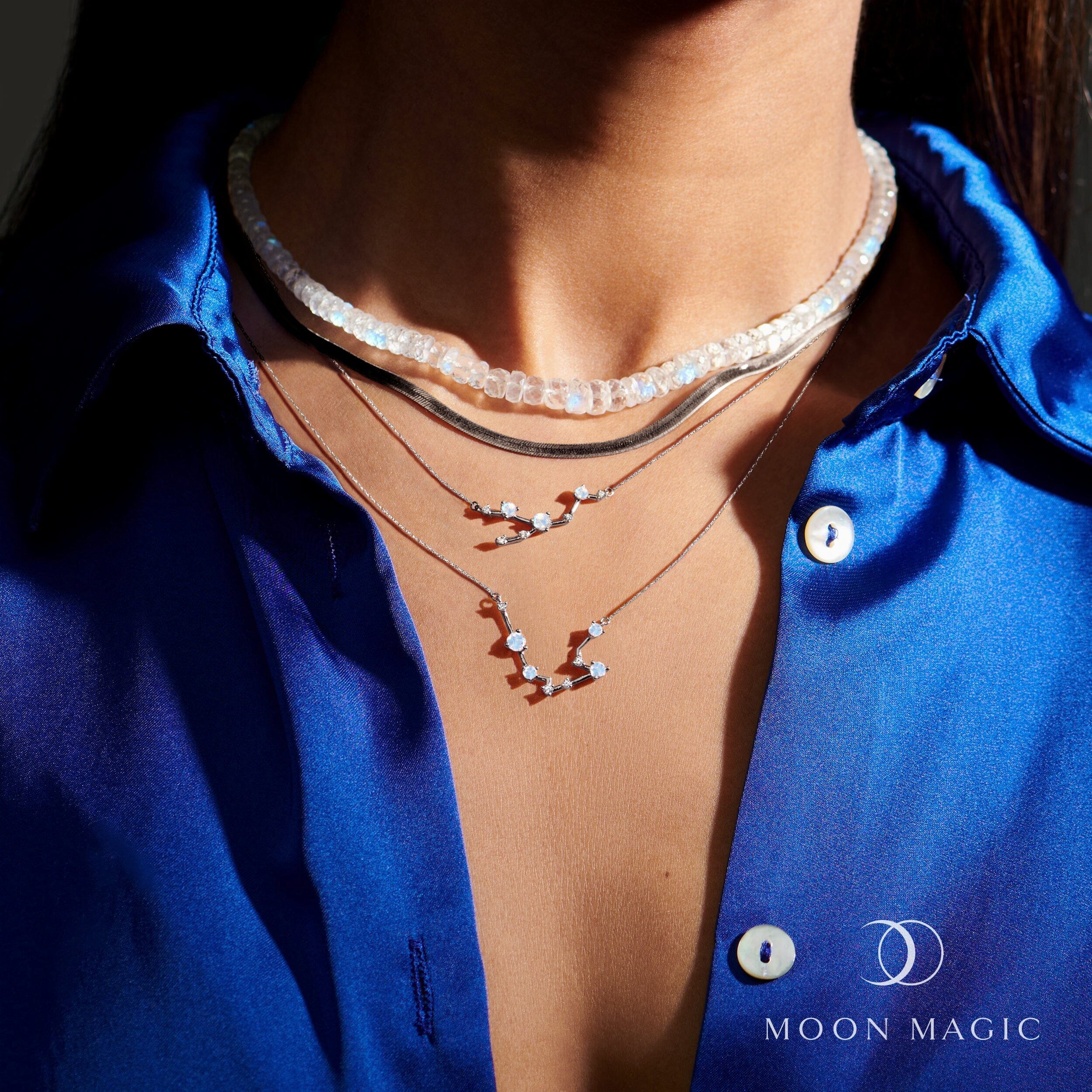 Moonstone Diamond Necklace - Aquarius Zodiac Constellation - Image 10