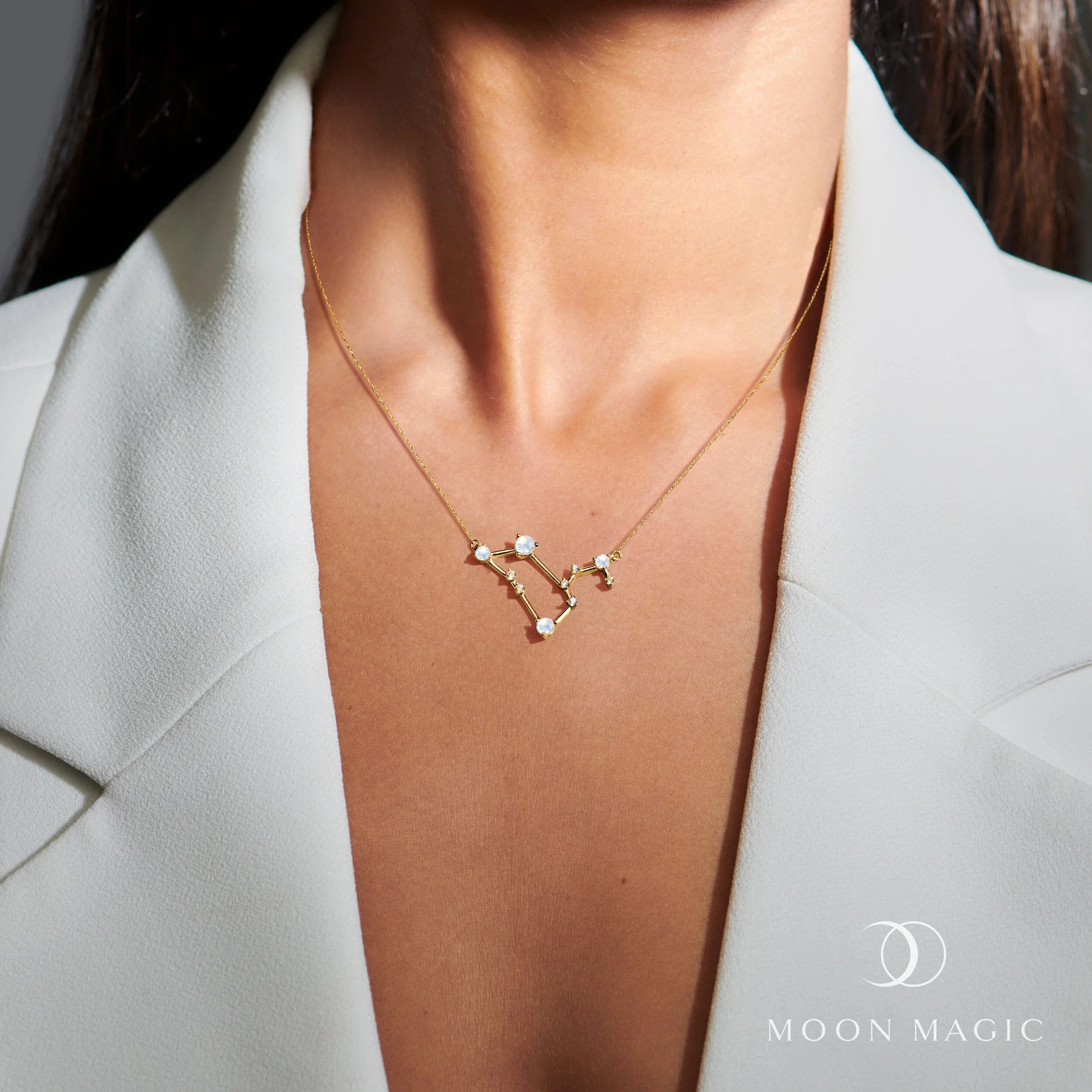 Moonstone Diamond Necklace - Leo Zodiac Constellation - Image 6