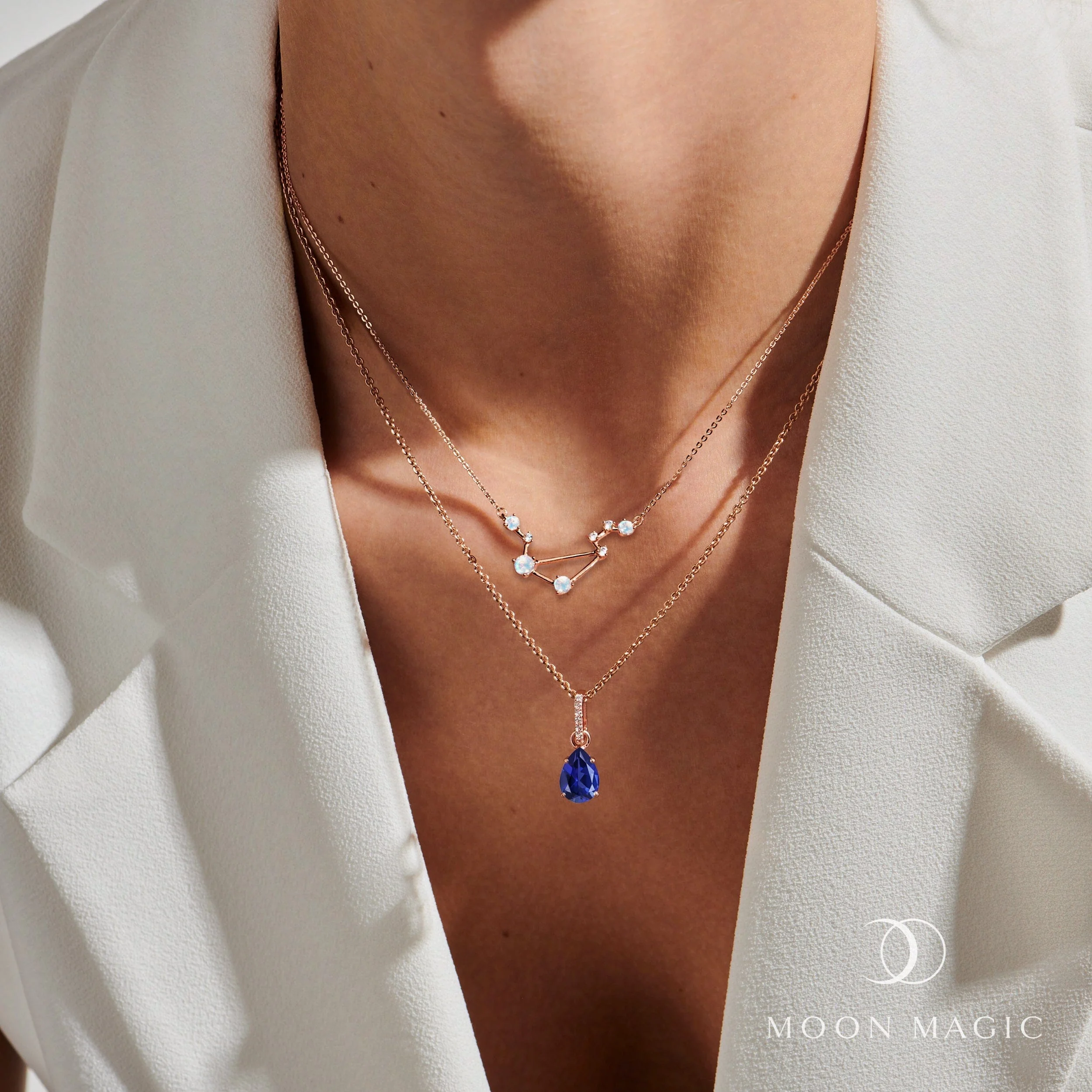 Moonstone Diamond Necklace - Libra Zodiac Constellation - Image 18