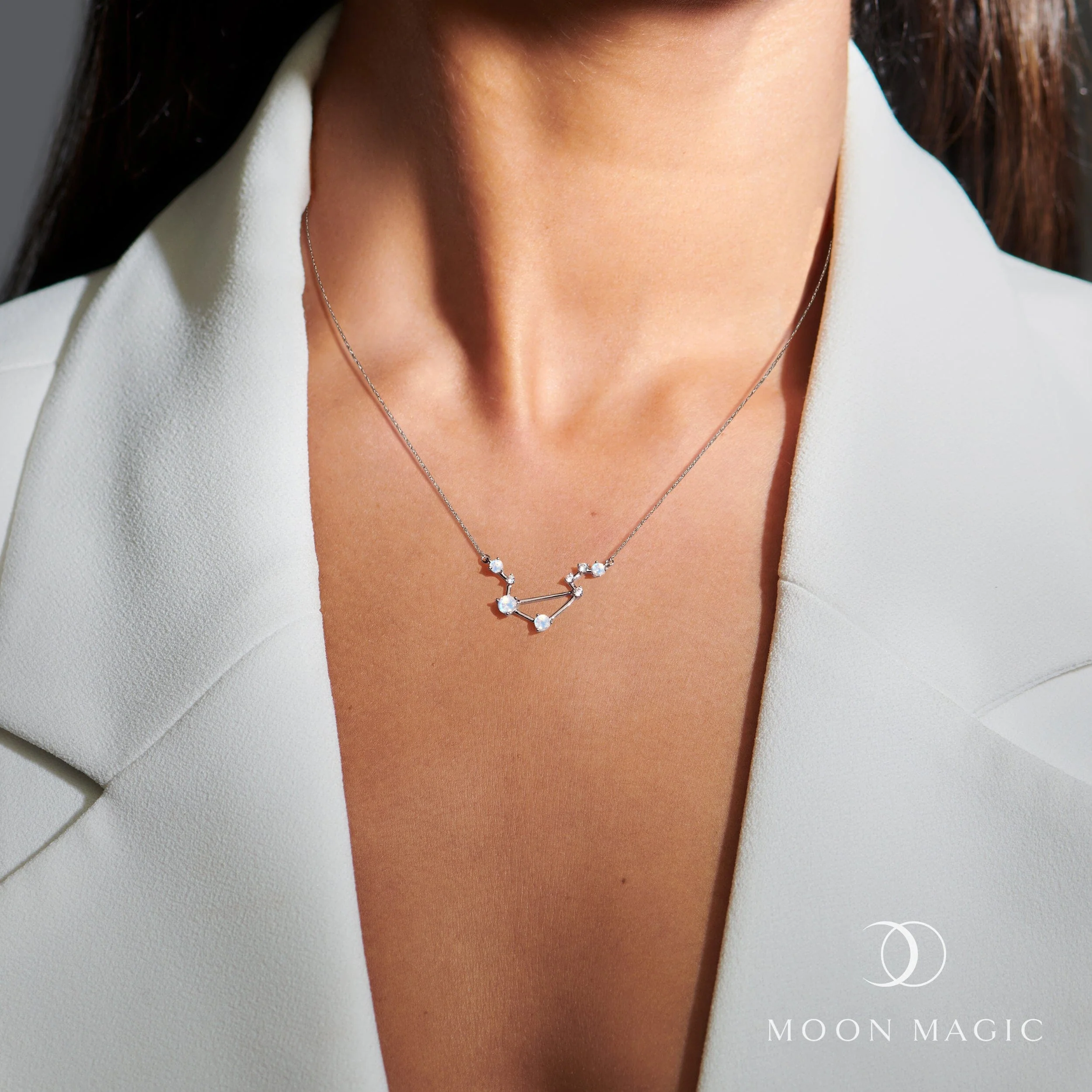 Moonstone Diamond Necklace - Libra Zodiac Constellation - Image 2
