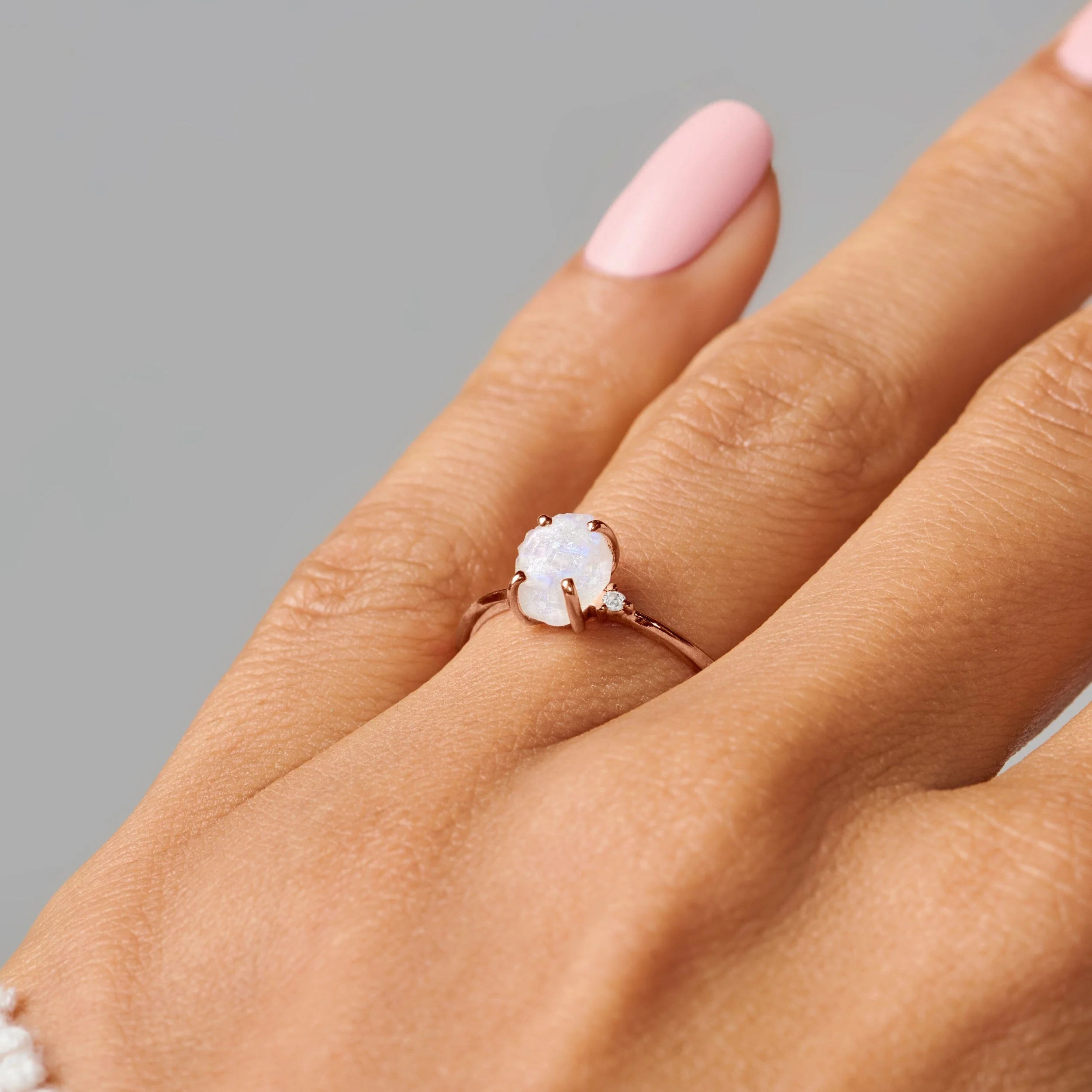 Moonstone Diamond Ring - Petite Raw Allure - Image 12