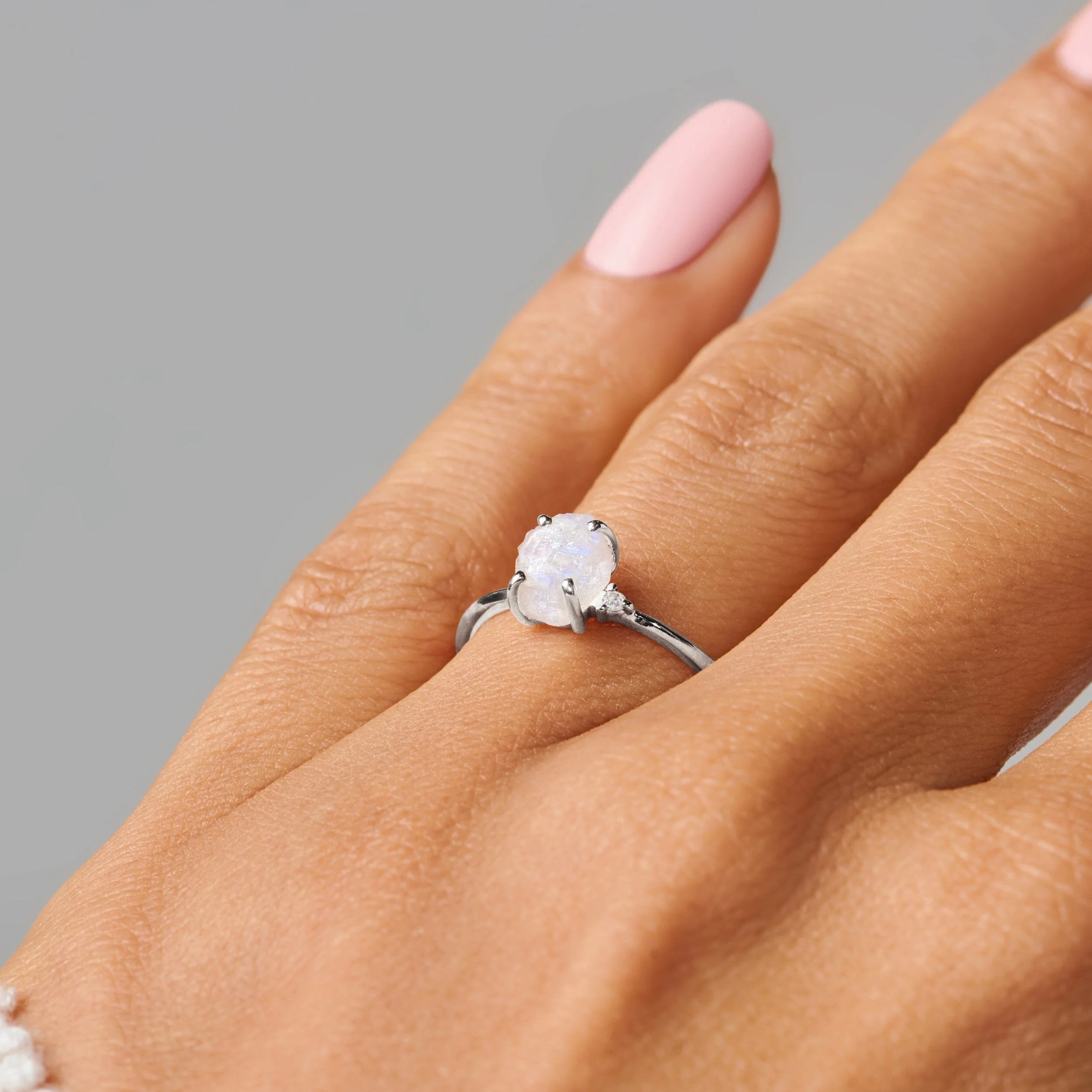Moonstone Diamond Ring - Petite Raw Allure - Image 15