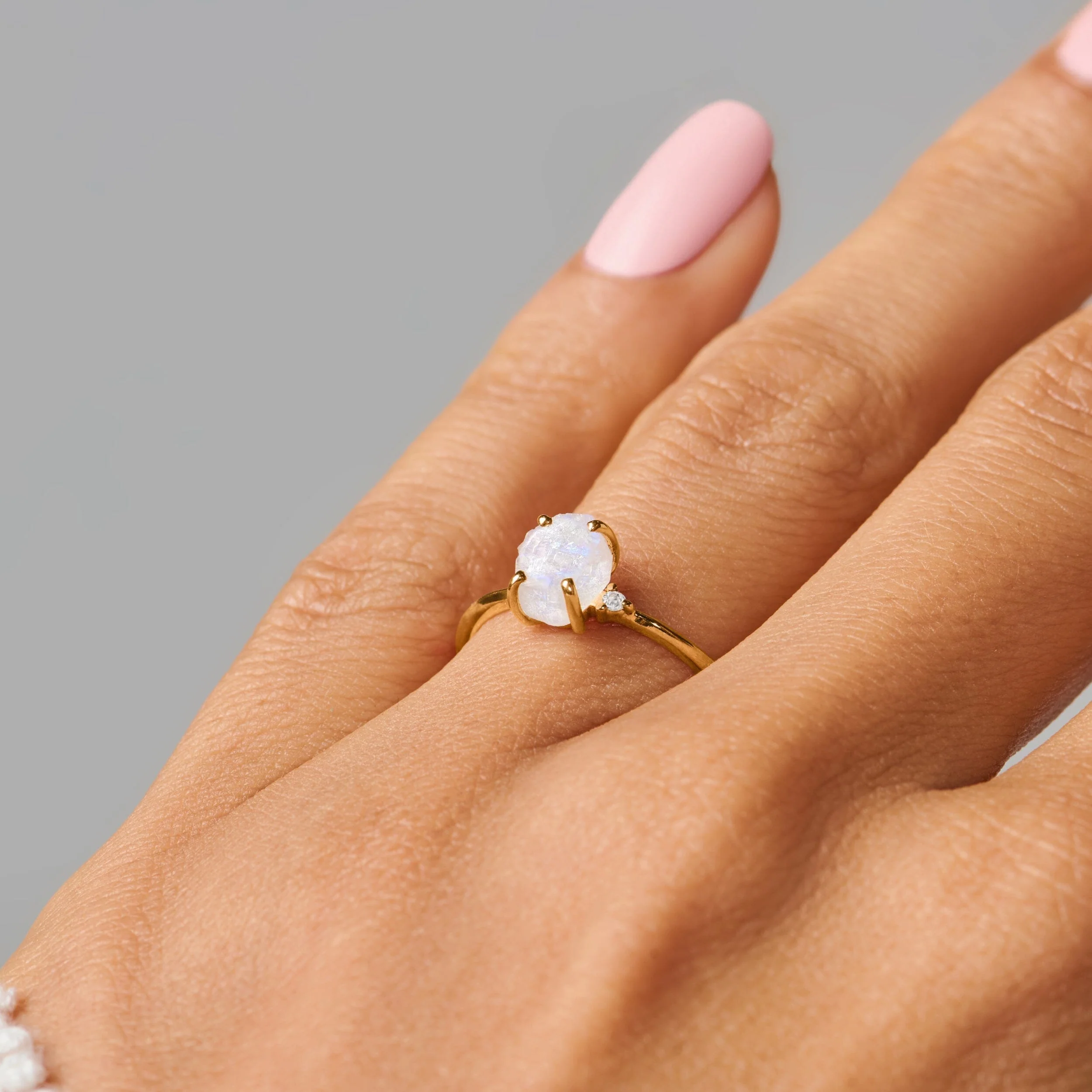 Moonstone Diamond Ring - Petite Raw Allure - Image 18