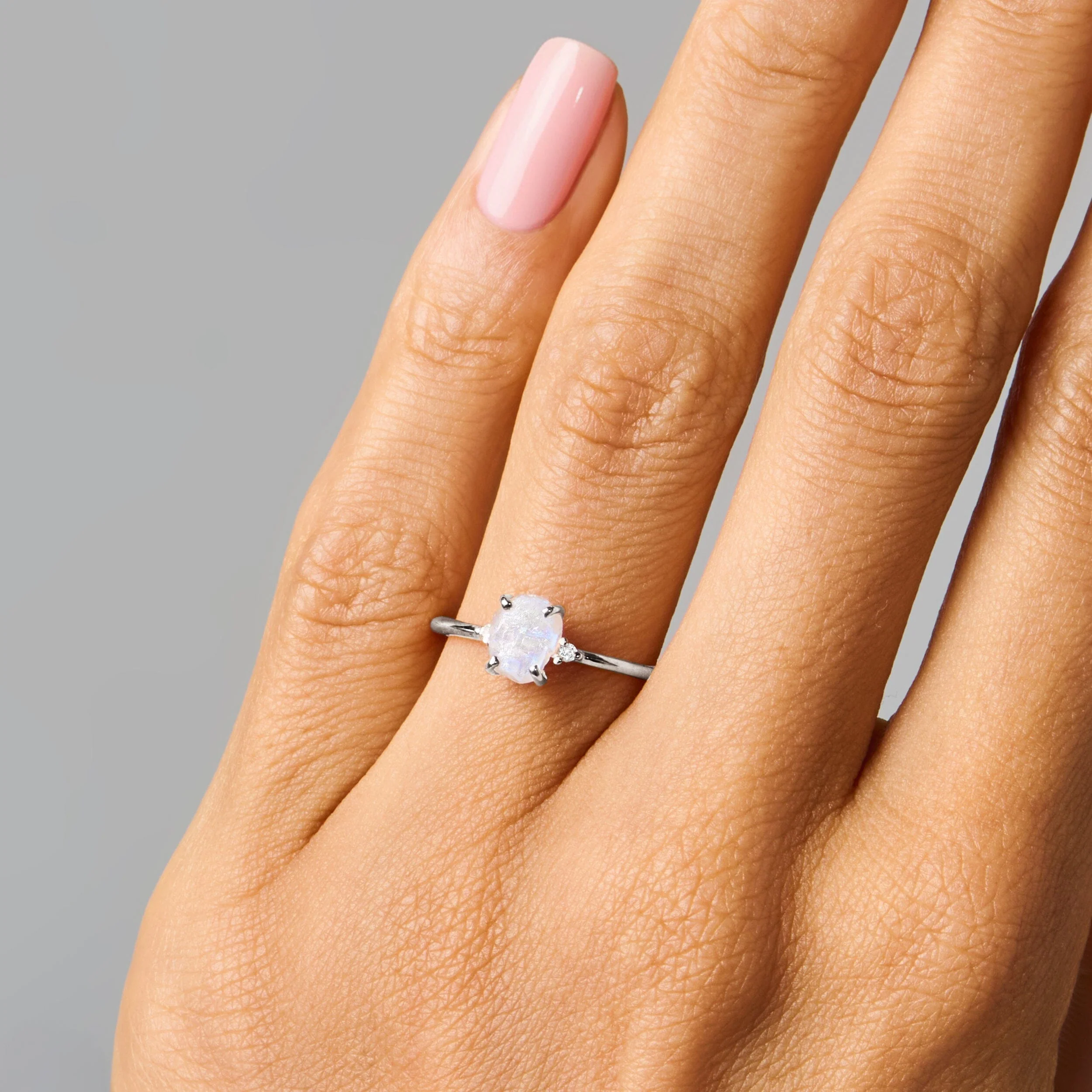 Moonstone Diamond Ring - Petite Raw Allure - Image 5