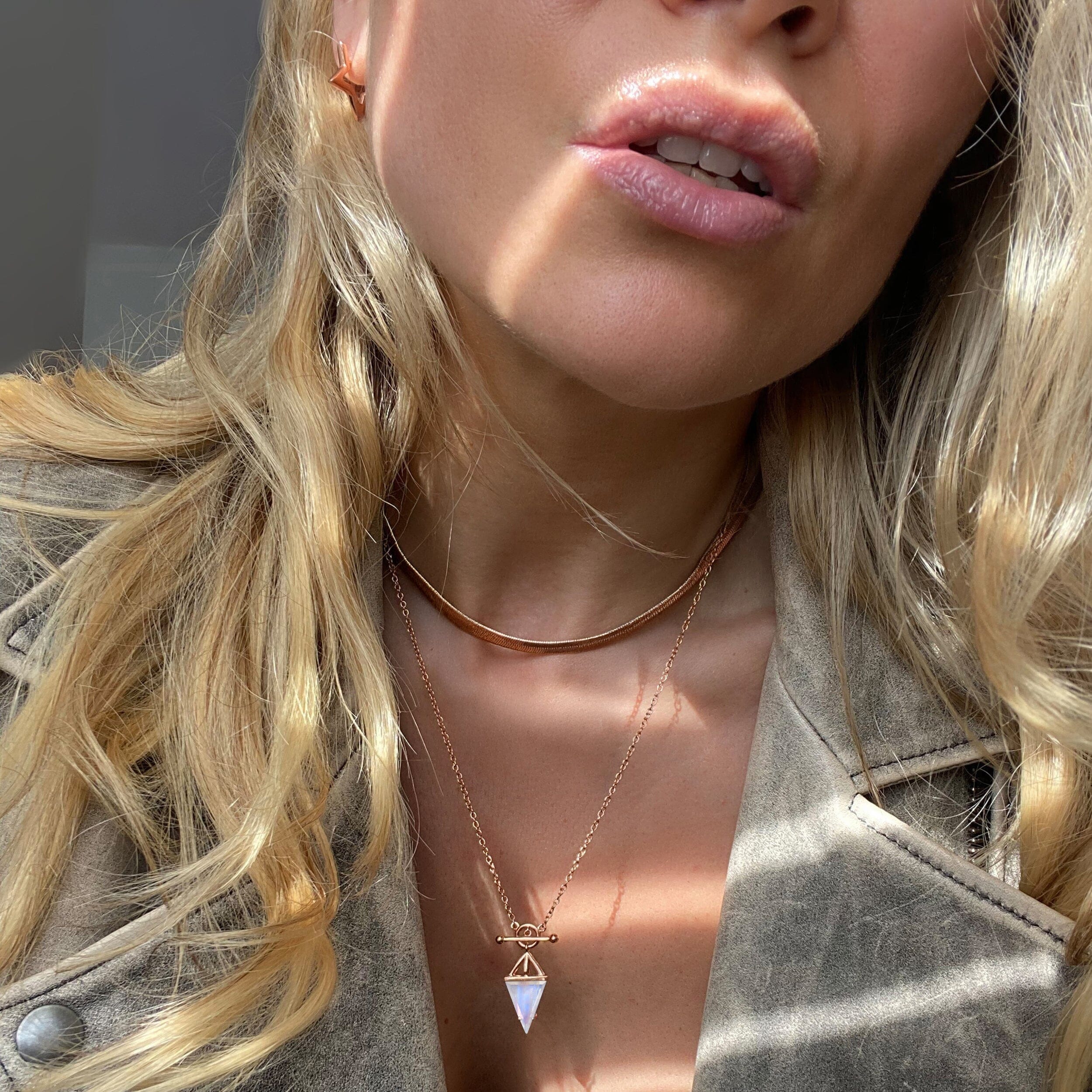 Moonstone Heroine T-Lock Necklace & Herringbone Chain - Image 8