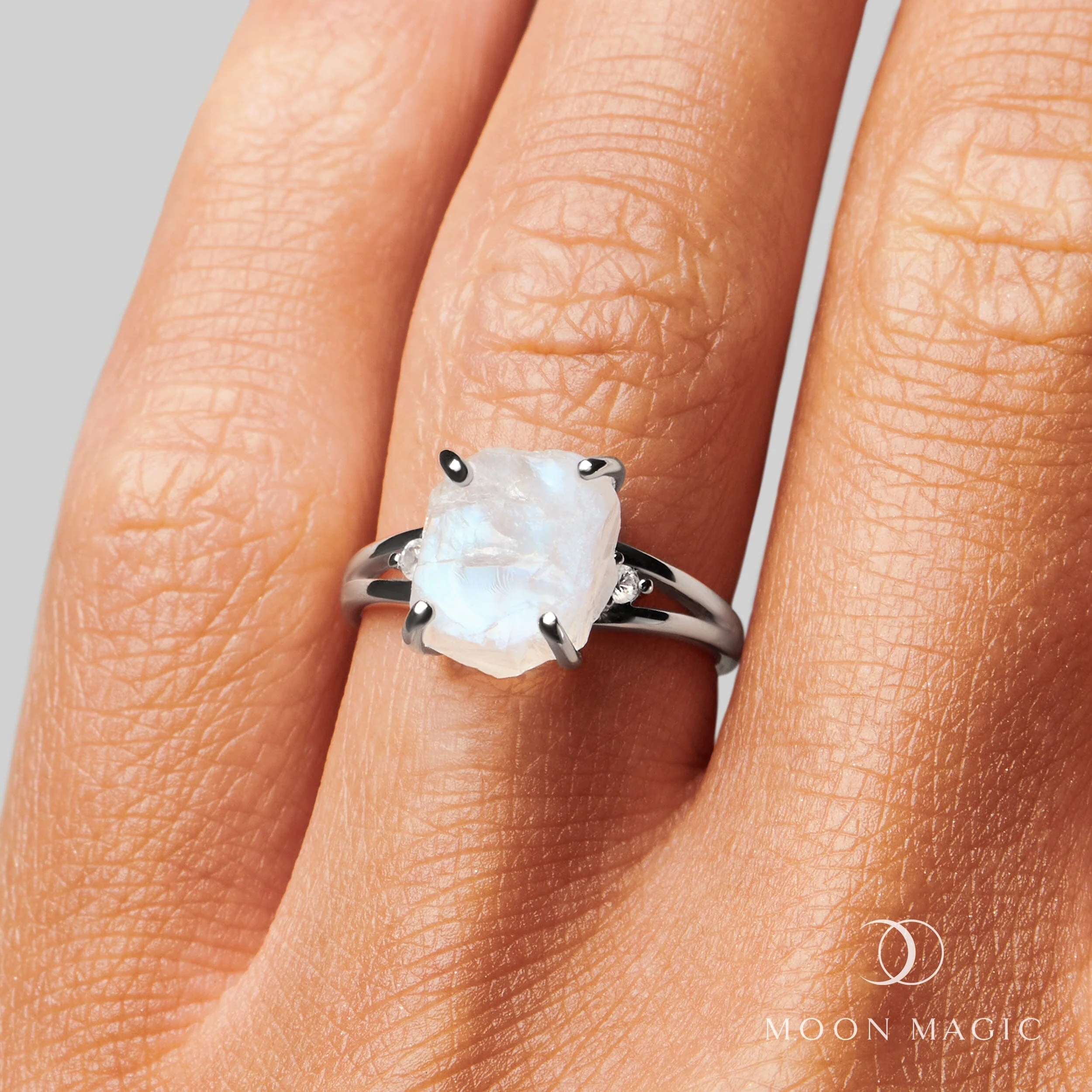 Moonstone Lab Diamond Ring - Raw Beauty - Image 4