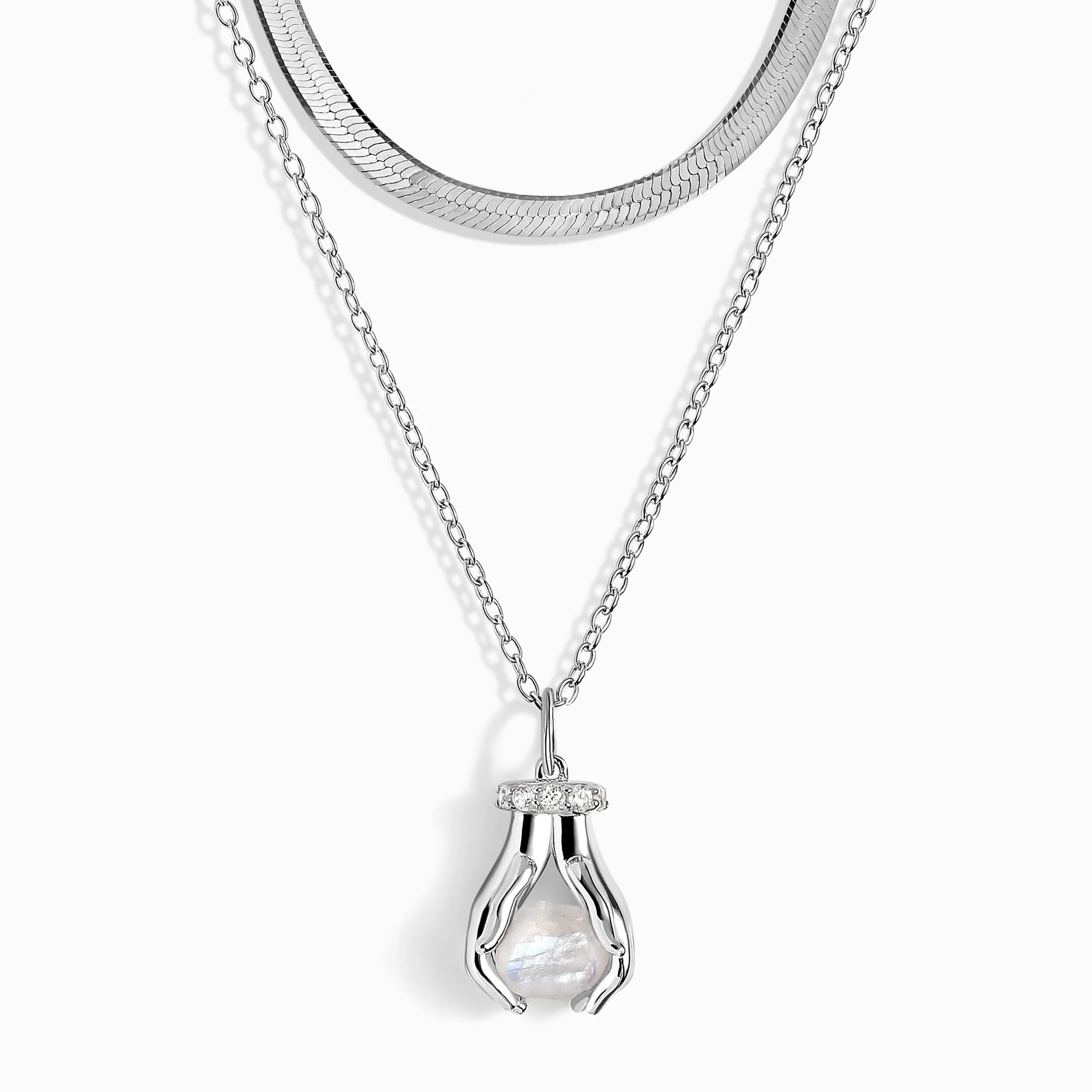 Moonstone Necklace - Hold The Energy & Herringbone Chain