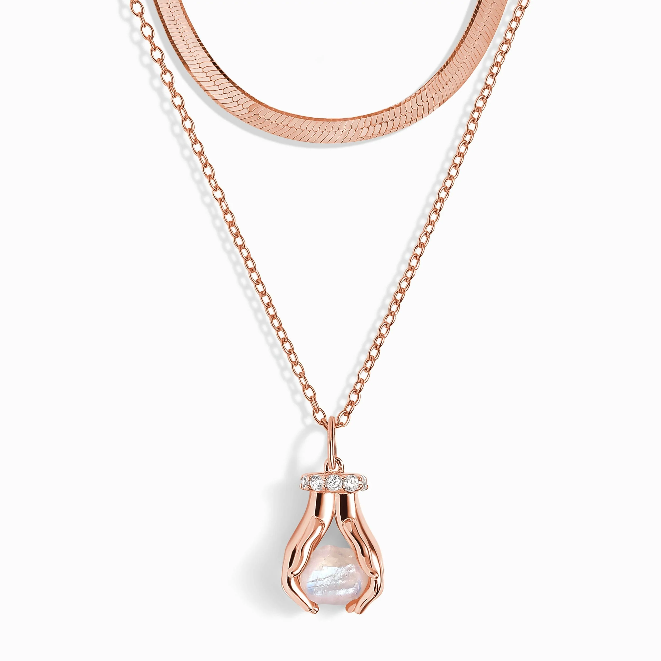 Moonstone Necklace - Hold The Energy & Herringbone Chain - Image 3