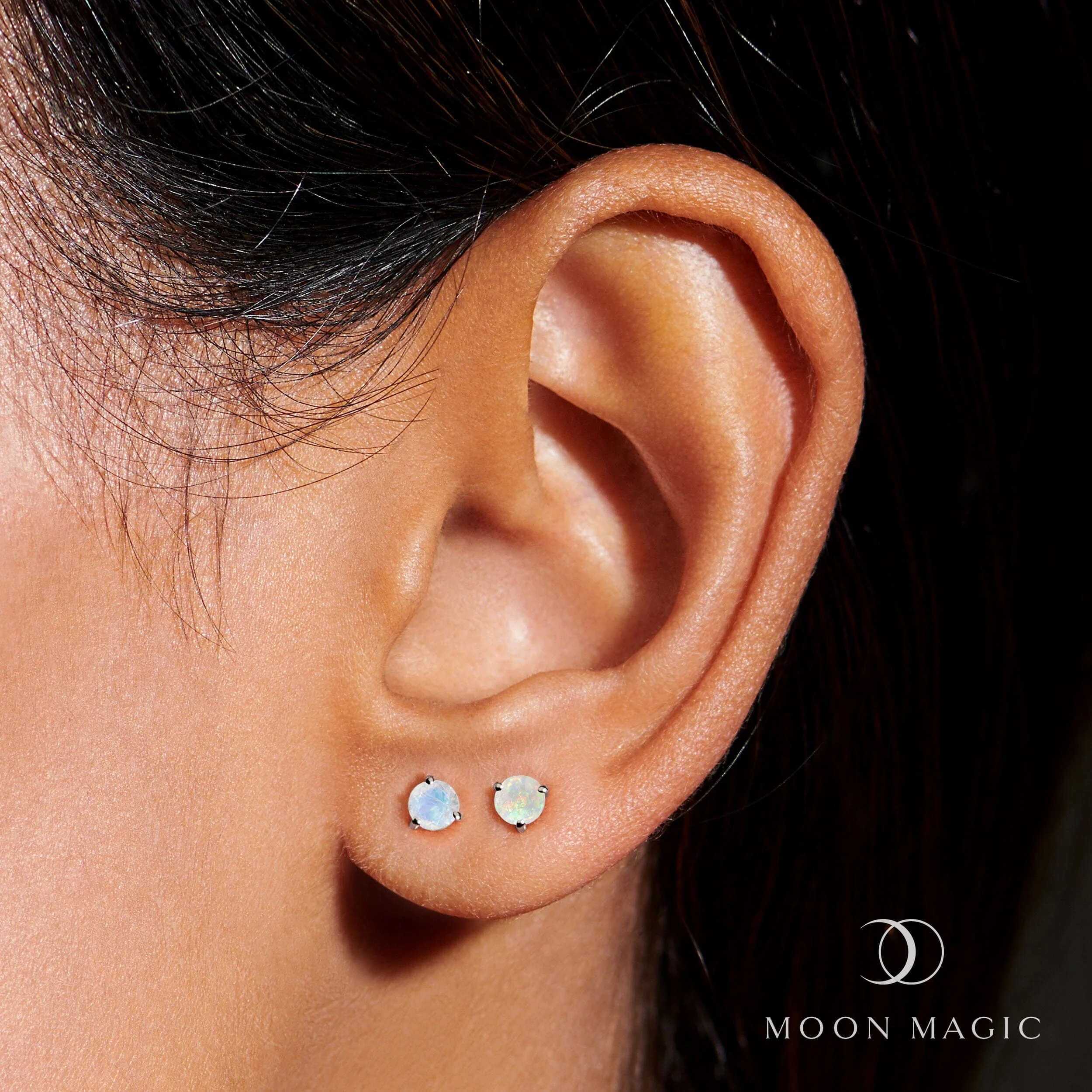 Moonstone & Opal Petite Round Studs - Image 2