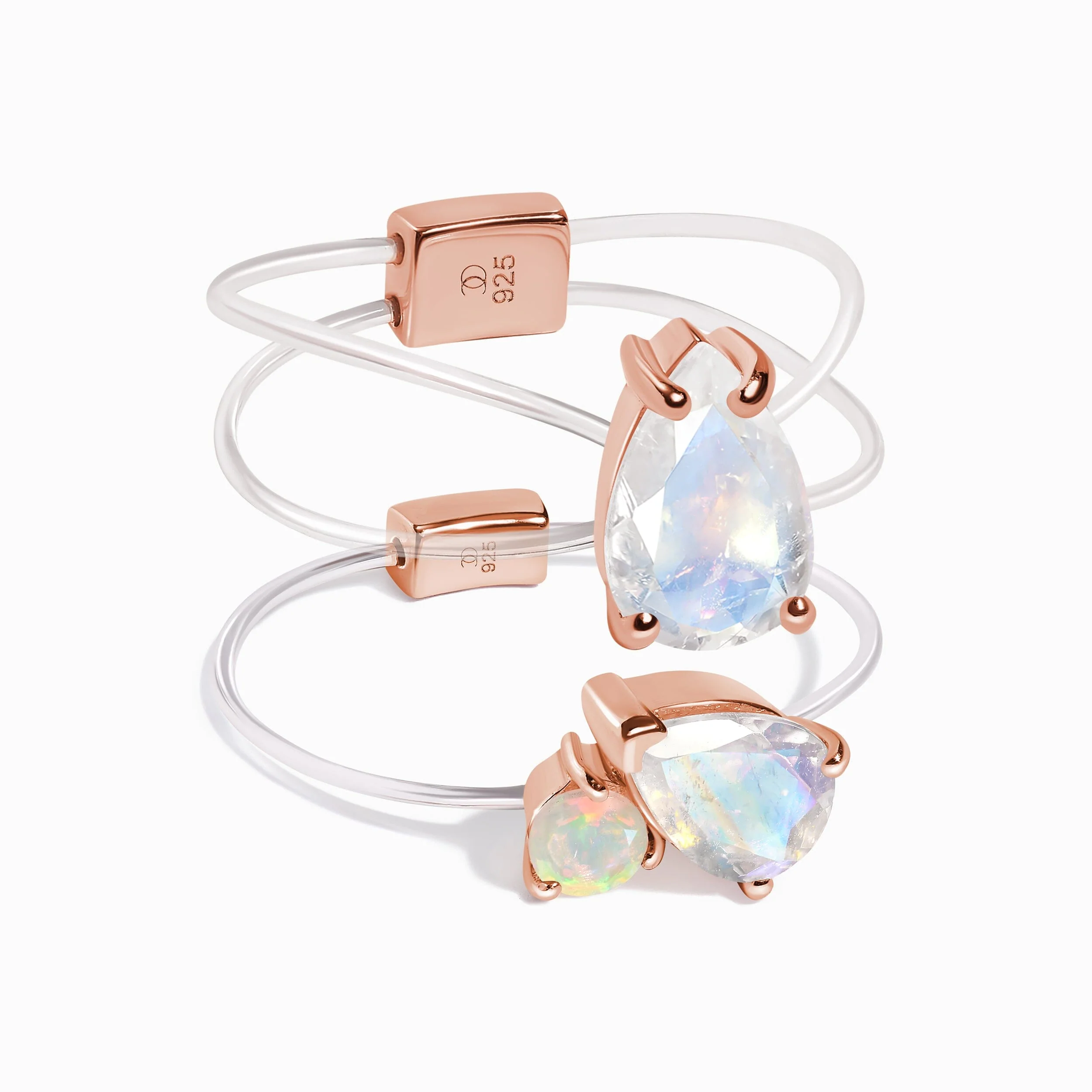 Moonstone & Opal Toi Et Moi & Sway Floating Rings - Image 3