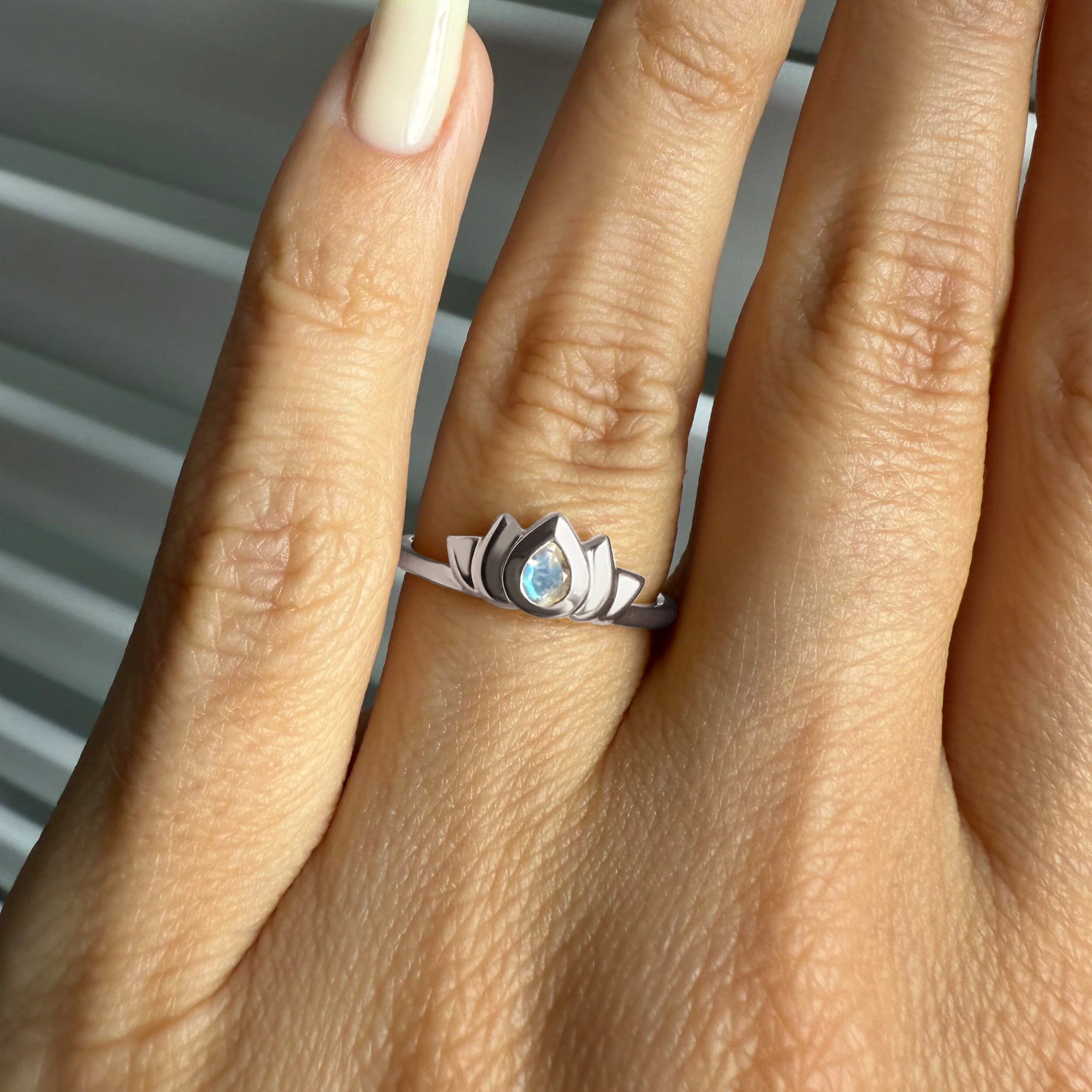 Moonstone Ring - Dainty Lotus - Image 2